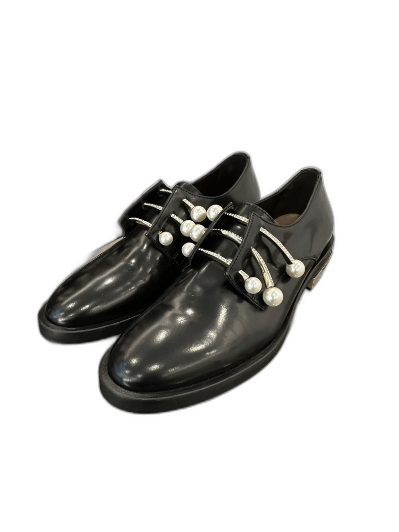 Black Pearl Embellished Women's Loafers