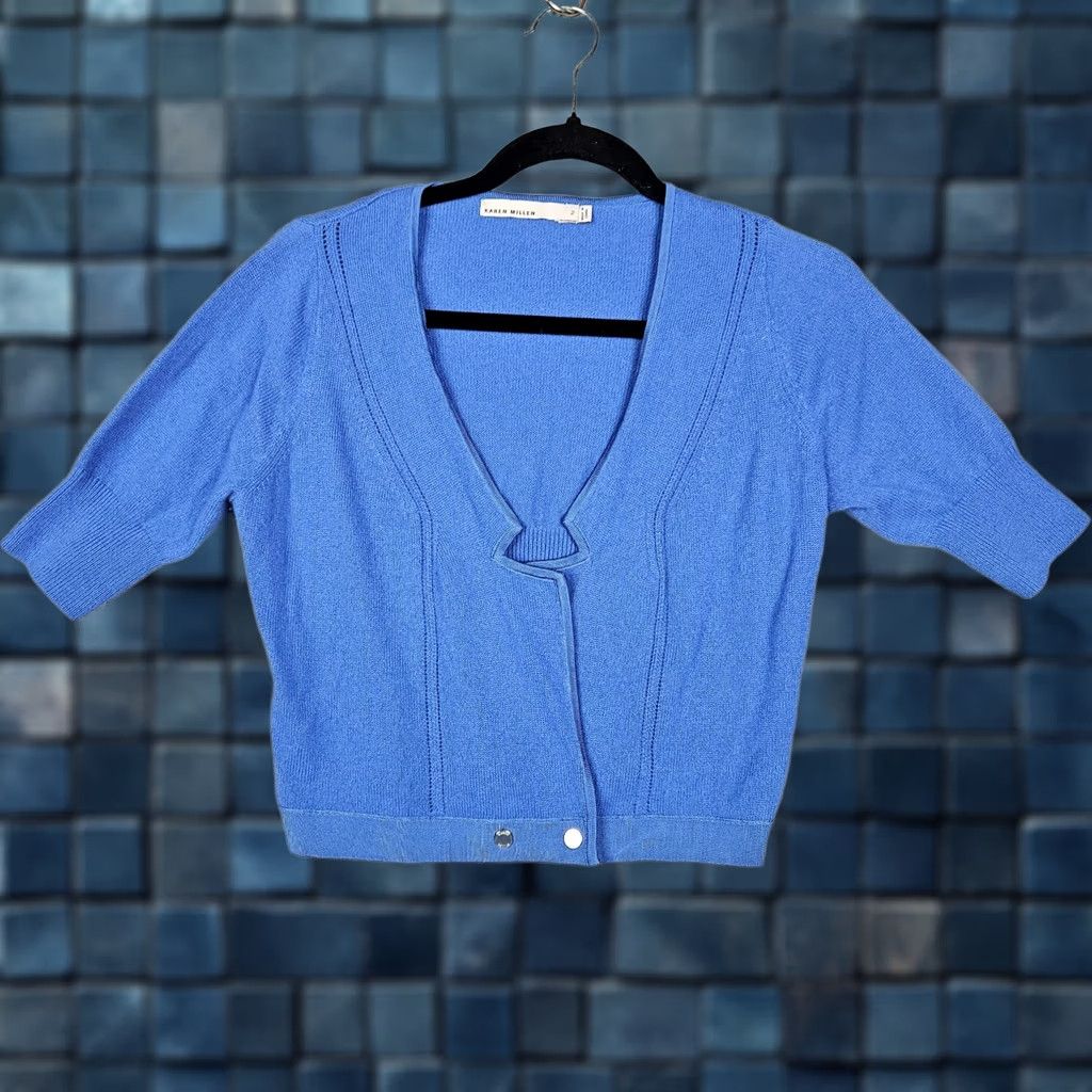 Karen Millen Keren Millen Sweater Womens 2 Blue Women cropped Sleeve cashmere Size Size XS / US 0-2 / IT 36-38 - 1 Thumbnail