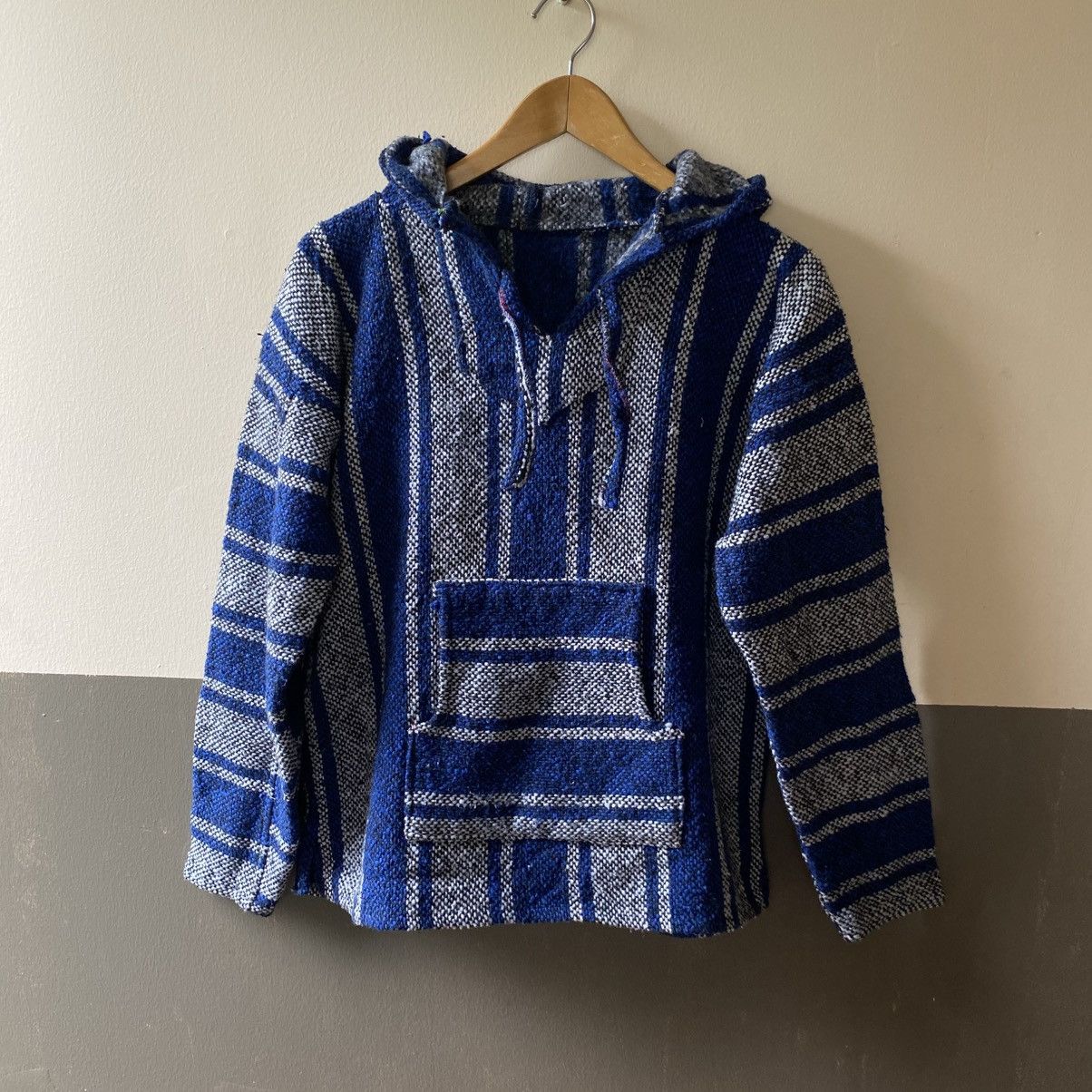 Vintage Blue & Gray Striped Baja Hoodie Pullover Size US M / EU 48-50 / 2 - 1 Thumbnail