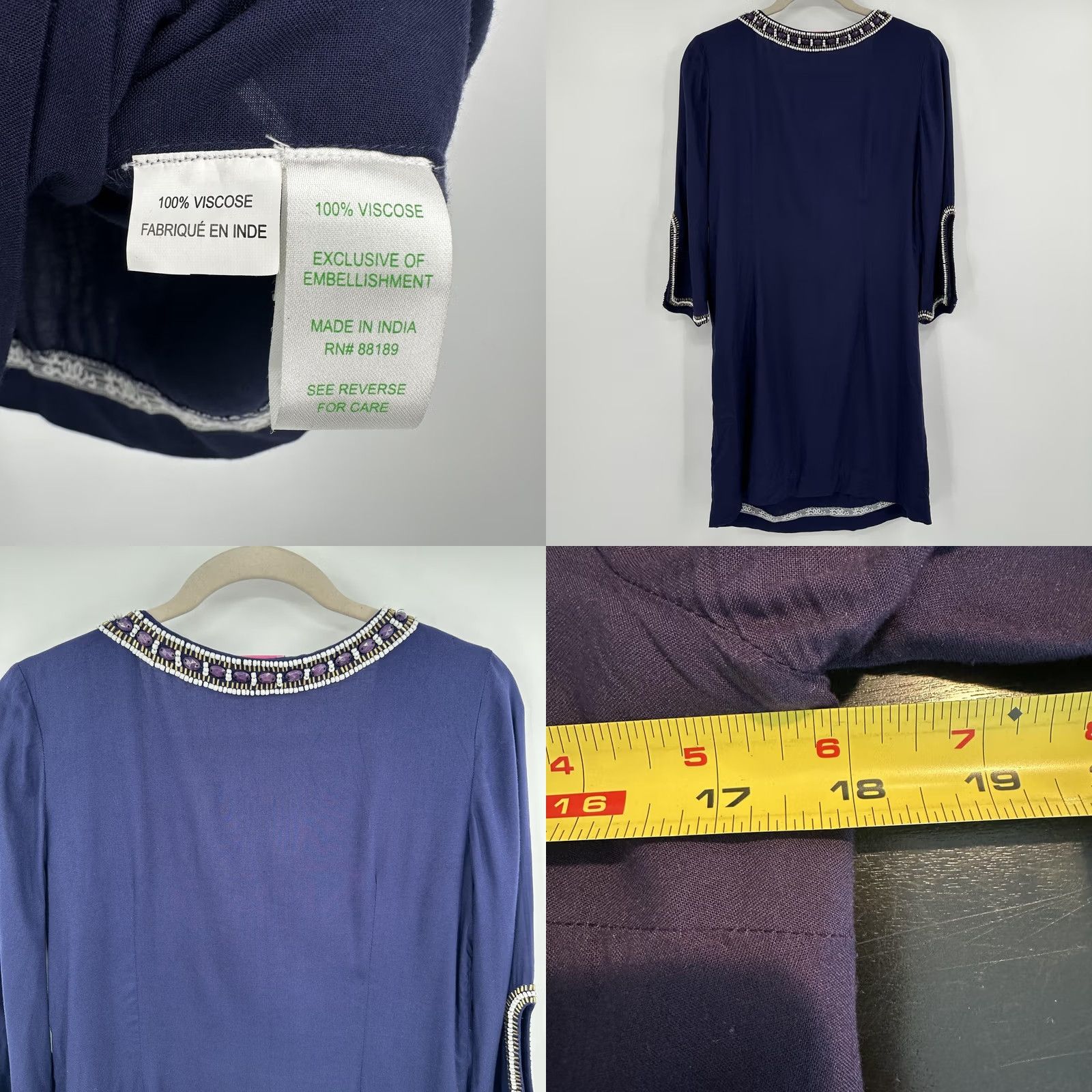 Lilly Pulitzer Lilly Pulitzer Dress Womens Small Navy Beaded Embellished Tunic Shift 3/4 Sleeve Size S / US 4 / IT 40 - 8 Thumbnail
