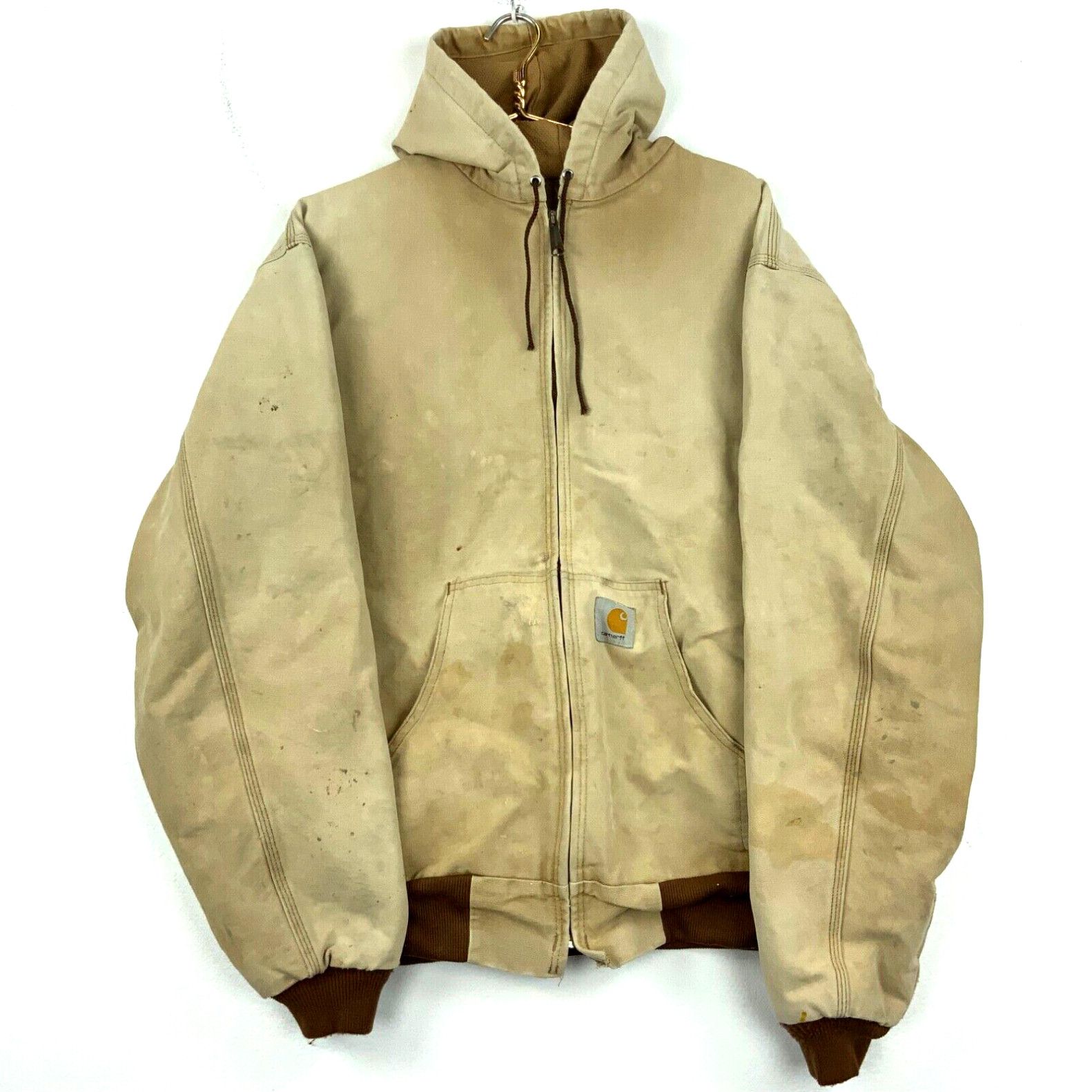 image of Carhartt Canvas Active Full Zip Hooded Work Jacket Size 2Xl Brown Workwear in White, Men's