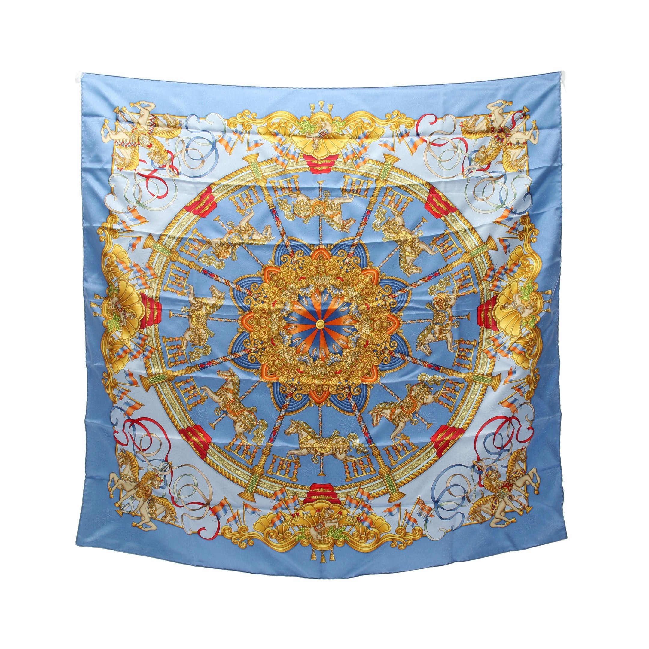 Hermes Hermes Carres 90 Luna Park Scarf Silk Light Blue Multicolor Size ONE SIZE - 1 Thumbnail