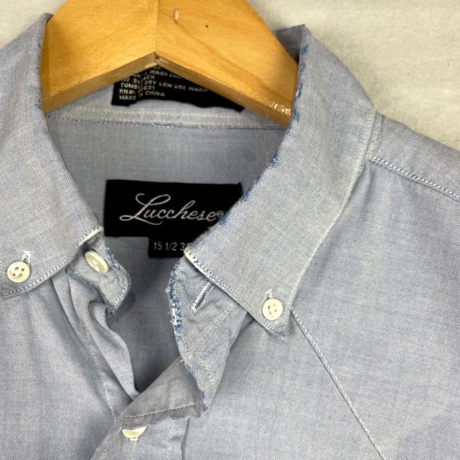 Vintage Lucchese Shirt Mens 34 Blue Chambray Western Button Down Long Sleeve Cowboy Shirt Men Casual Button-Up Size US S / EU 44-46 / 1 - 5 Thumbnail