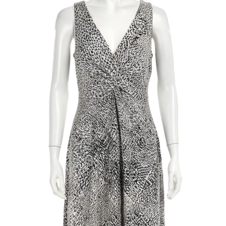 Vintage New York & Company Dress Womens XL Black V-Neck Sleeveless Midi A-Line Geometric Office Cocktail Dress Size XL / US 12-14 / IT 48-50 - 2 Thumbnail