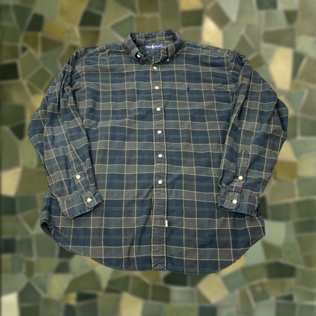 Ralph Lauren VINTAGE Ralph Lauren Shirt Mens Large Plaid Flannel Button-Down Casual Preppy Embroidered Pony Logo Green Size US L / EU 52-54 / 3 - 1 Thumbnail