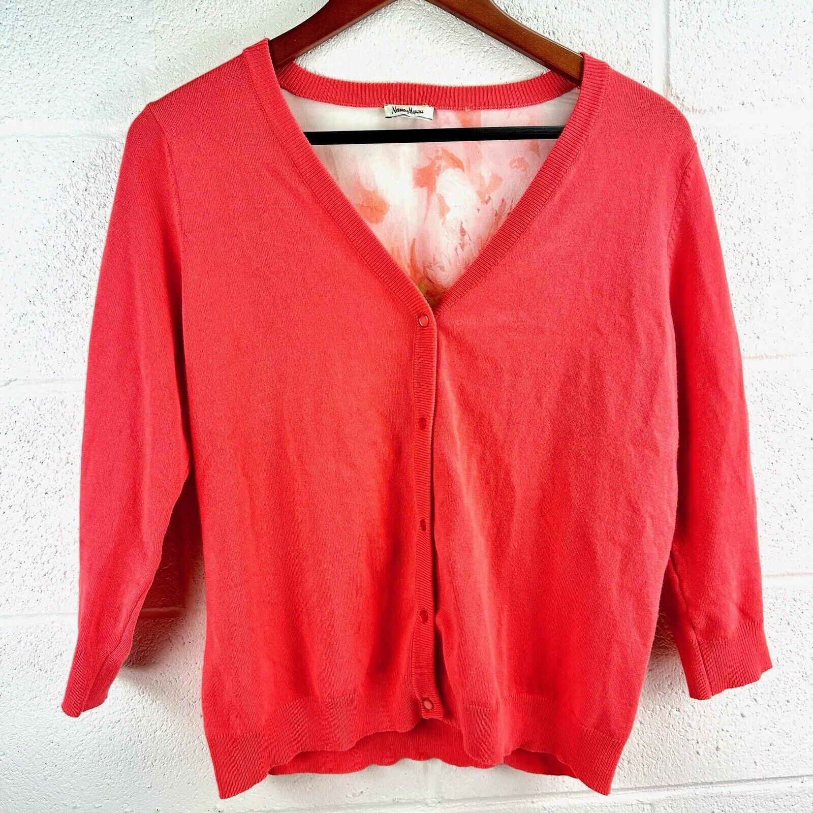 Neiman Marcus Neiman Marcus Coral V-Neck Knit Chiffon Cardigan Sweater S Size S / US 4 / IT 40 - 2 Thumbnail