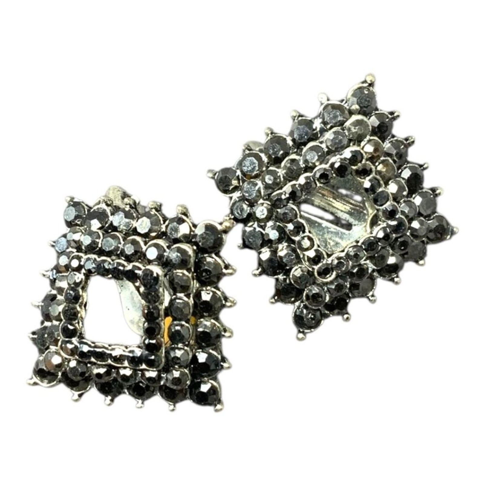 Other Vintage Black Stone Tiered Diamond Shape Clip On Earrings Size ONE SIZE - 6 Thumbnail