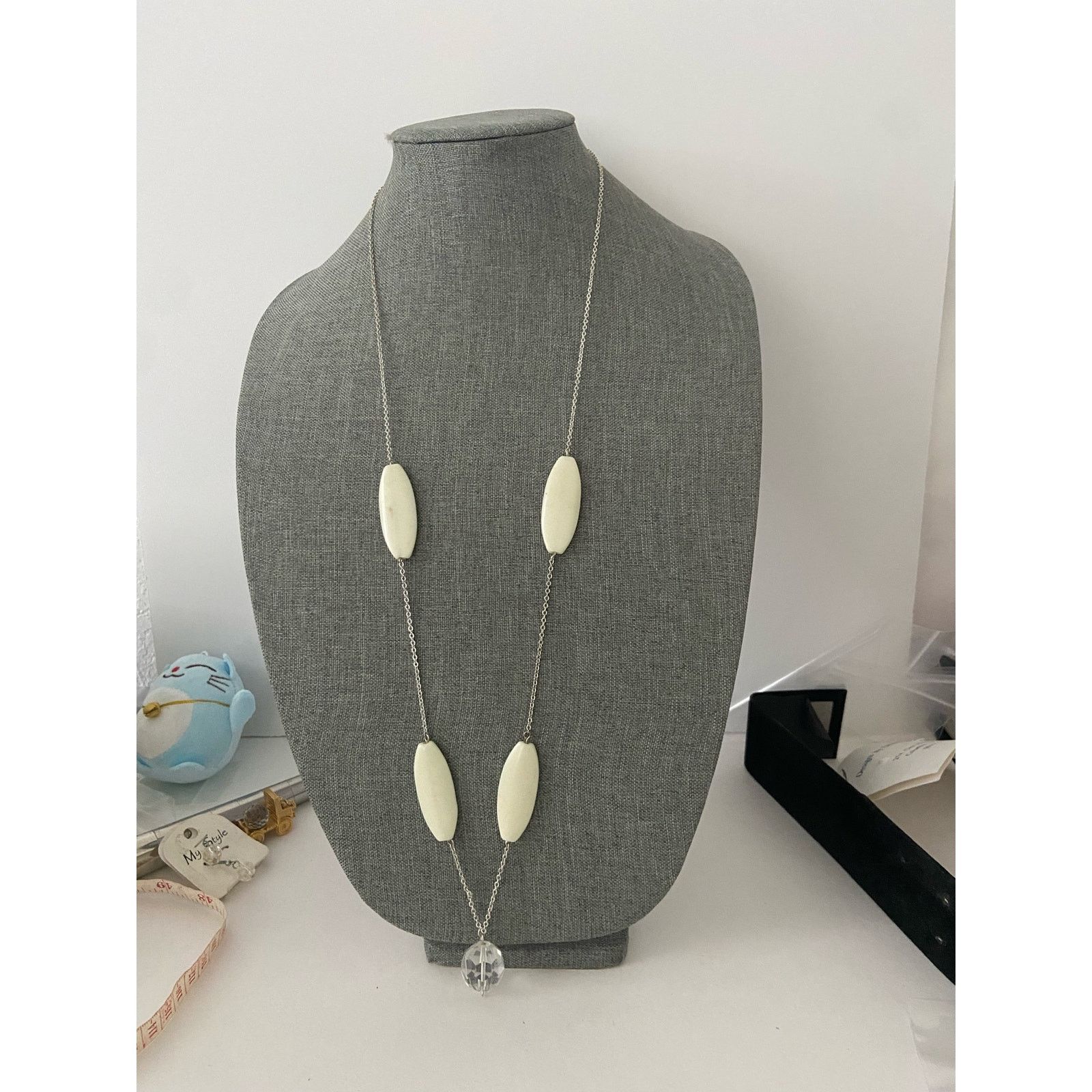 George oval white bead necklace silver tone Size ONE SIZE - 1 Thumbnail