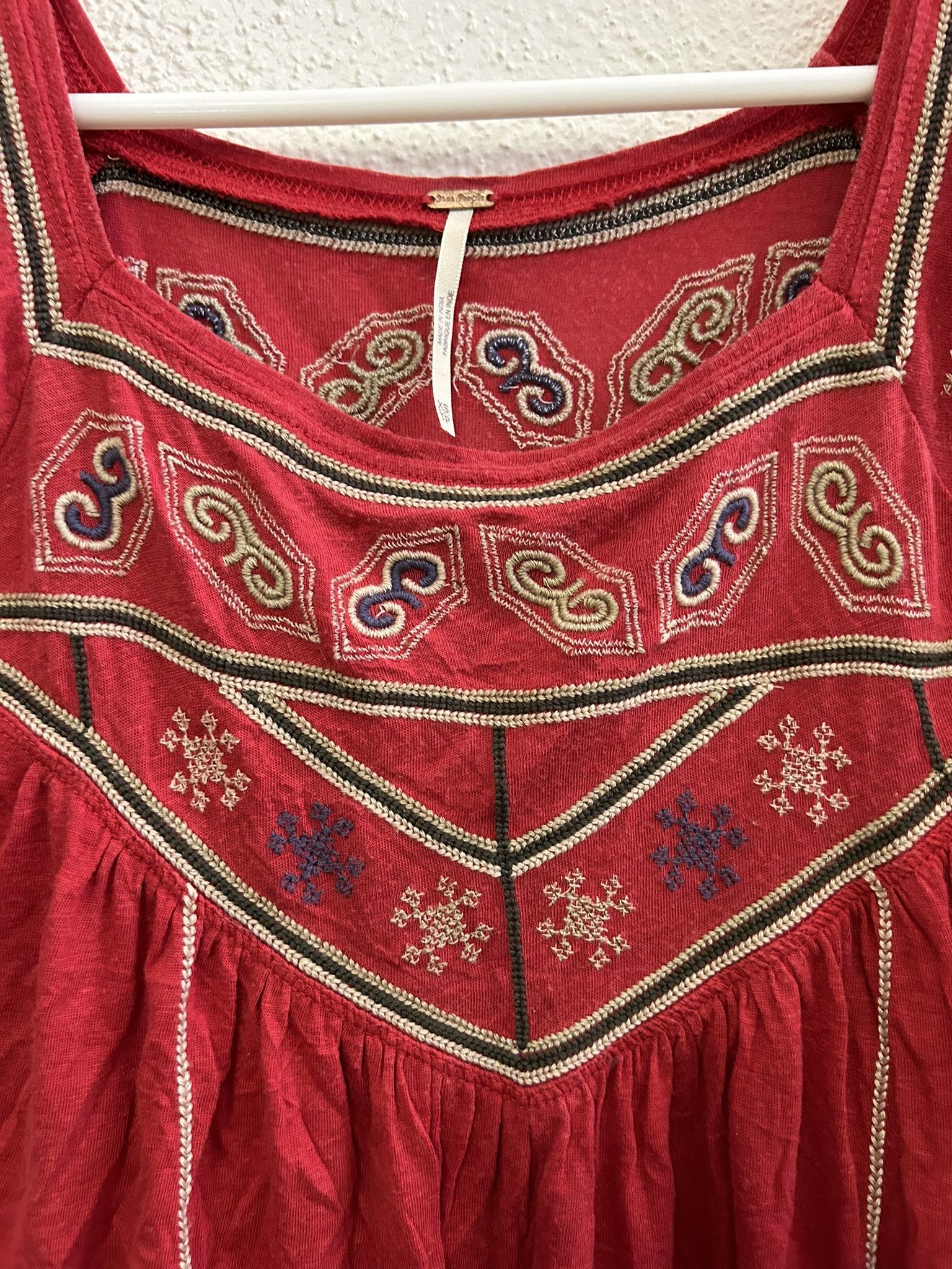 Free People FREE PEOPLE RED BOHO LAGENLOOK SHORT SLEEVE TOP SIZE XS Size XS / US 0-2 / IT 36-38 - 4 Thumbnail
