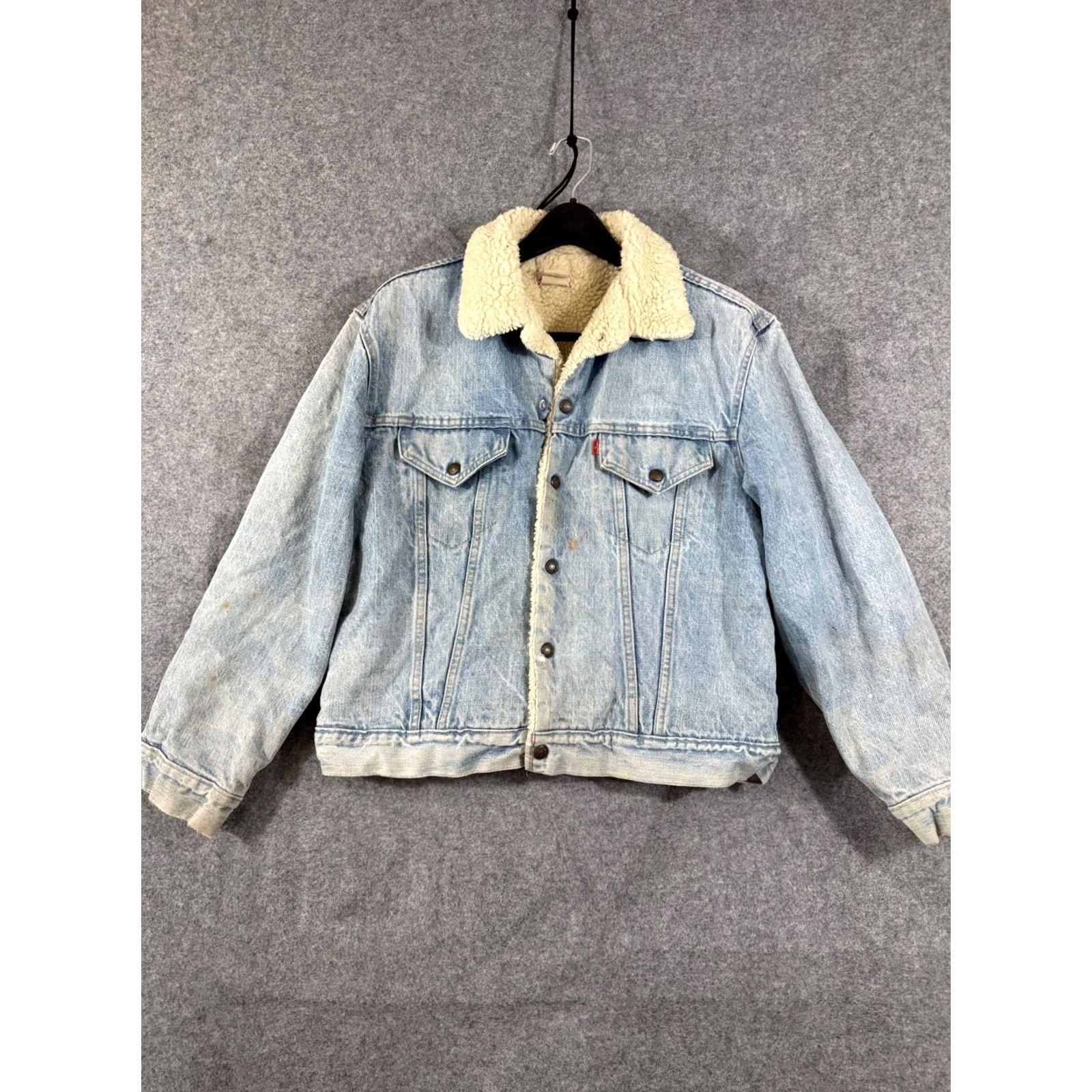 Levi's VINTAGE Levi’s Trucker Jacket Mens S Blue Denim Sherpa Fleece Weathered 1980s Button Front Regular Size S Mens Jacket Blue 80s Outdoor Weathered Size US S / EU 44-46 / 1 - 3 Thumbnail