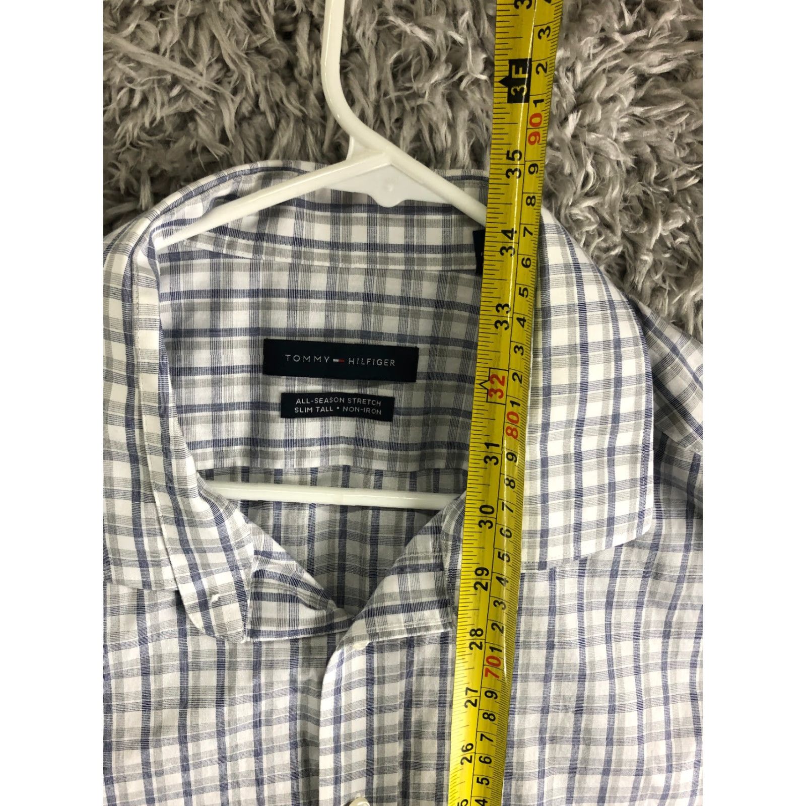 Tommy Hilfiger Tommy Hilfiger Mens 18 36/37 Blue Long Sleeve Plaid Spread Collar Shirt Shirt Mens Blue Plaid Button-Up with Pockets Size US XXL / EU 58 / 5 - 3 Thumbnail