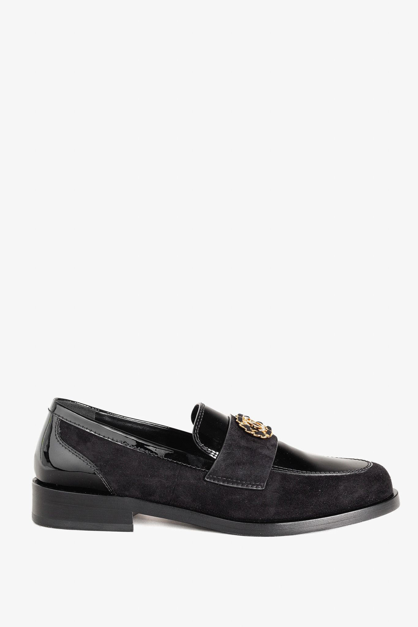 Chanel Chanel 22K Black Patent and Suede Crystal-CC Loafers Size US 8.5 / IT 38.5 - 2 Thumbnail