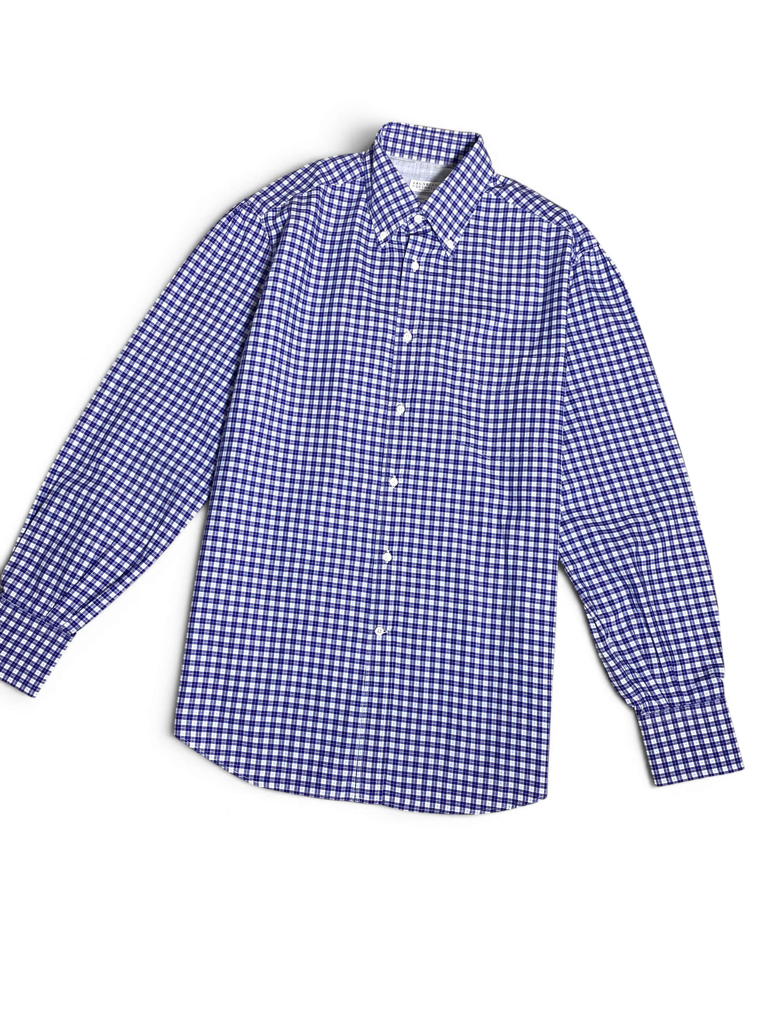 Brunello Cucinelli Brunello Cucinelli Blue White Check Cotton Dress Basic Shirt Size US L / EU 52-54 / 3 - 2 Thumbnail