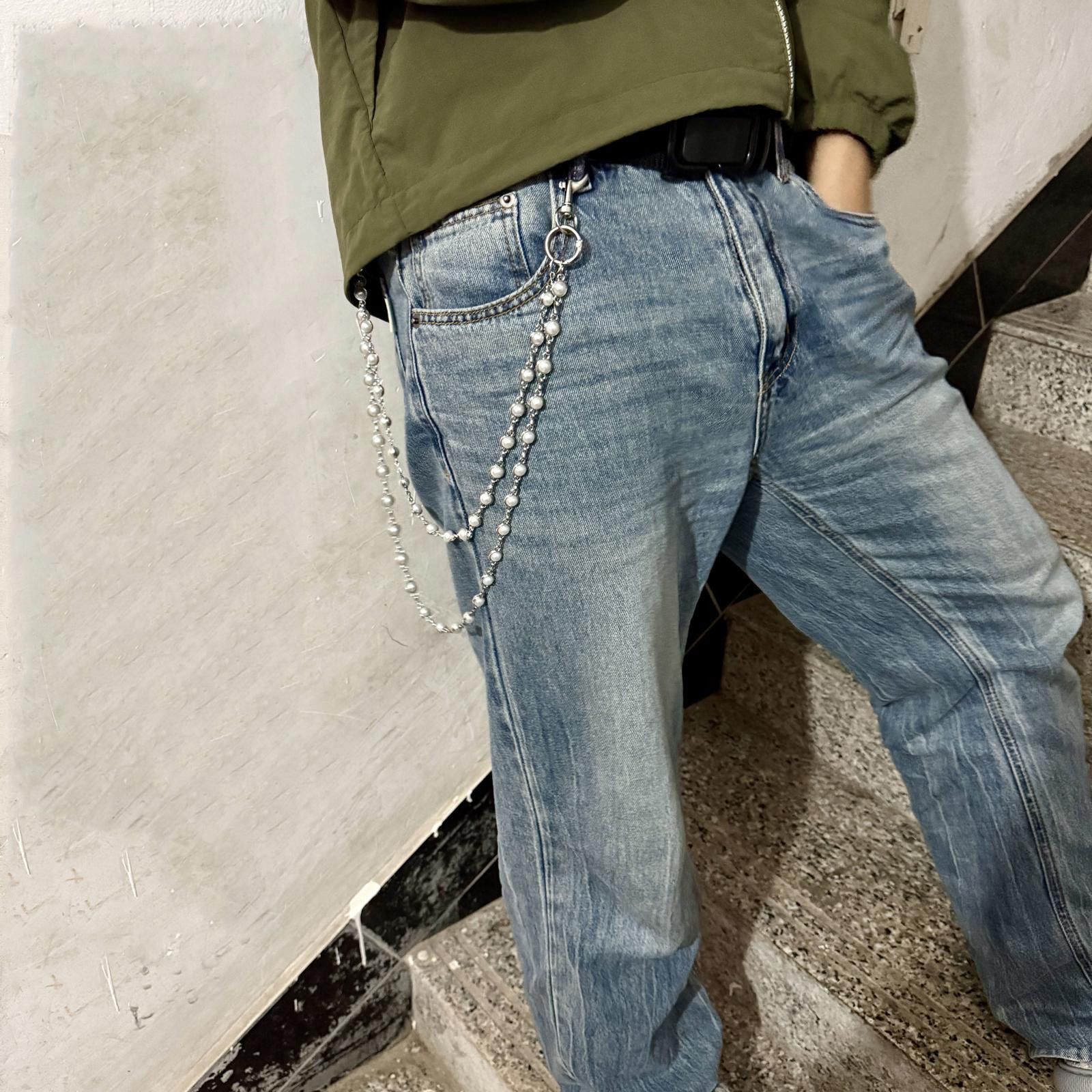 Jewelry Double Layer Pearl Wallet Chain, Pants Chain, Belt Chain in Silver, Women's