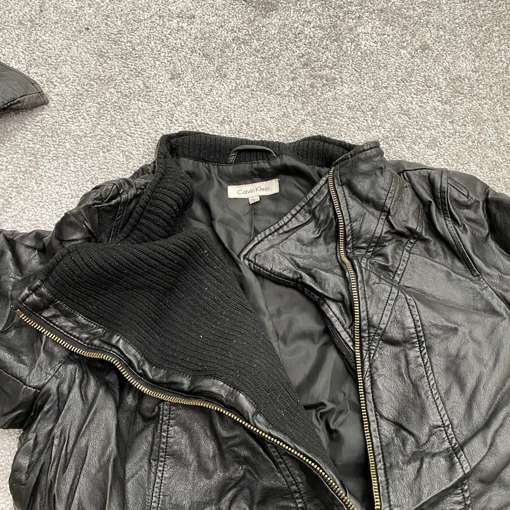 Calvin Klein Calvin Klein Faux Leather Jacket Coat Womens Large Black Full Zip Pockets City Classic 90s Outdoor Size L / US 10 / IT 46 - 3 Thumbnail