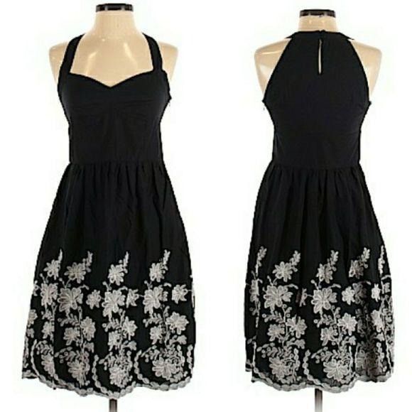 Loft Retro 60's Sweetheart Halter Dress Sz 2 Black Embroidered Ap Size XS / US 0-2 / IT 36-38 - 3 Thumbnail