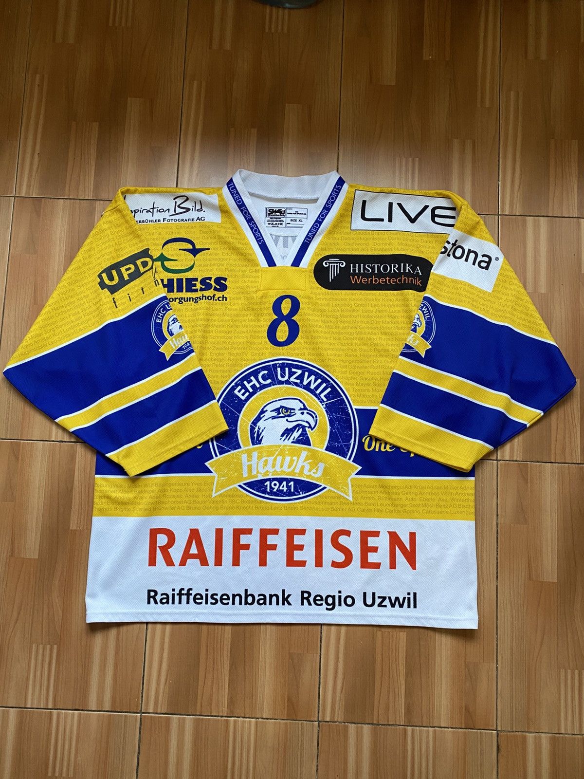 NHL EHC Uzwil Hawks Team Bistro #8 Switzerland Shirt Hockey Size US XL / EU 56 / 4 - 2 Thumbnail