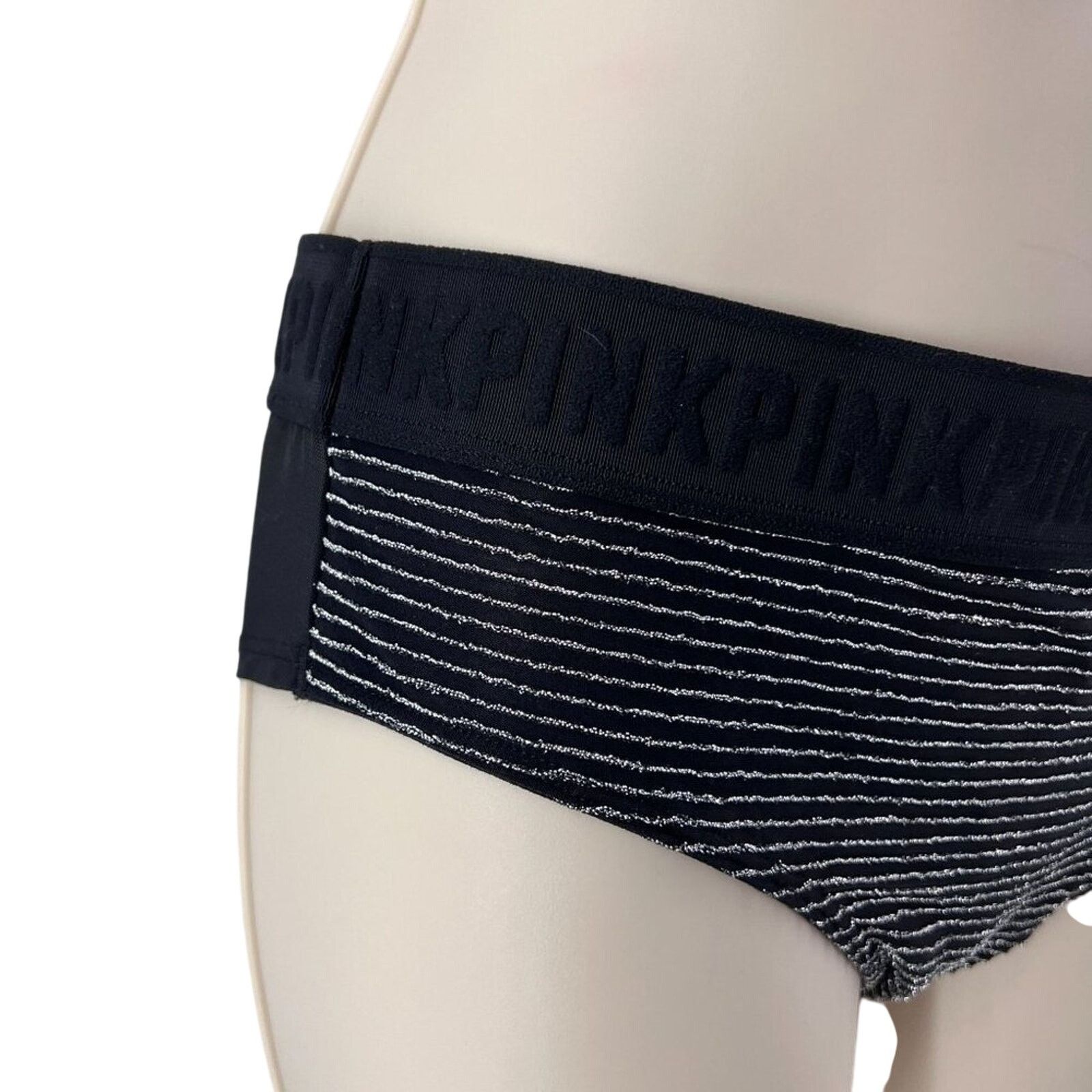 Victoria's Secret Victoria's Secret PINK Black Silver Sheer Bottom Logo Medium Size ONE SIZE - 2 Thumbnail