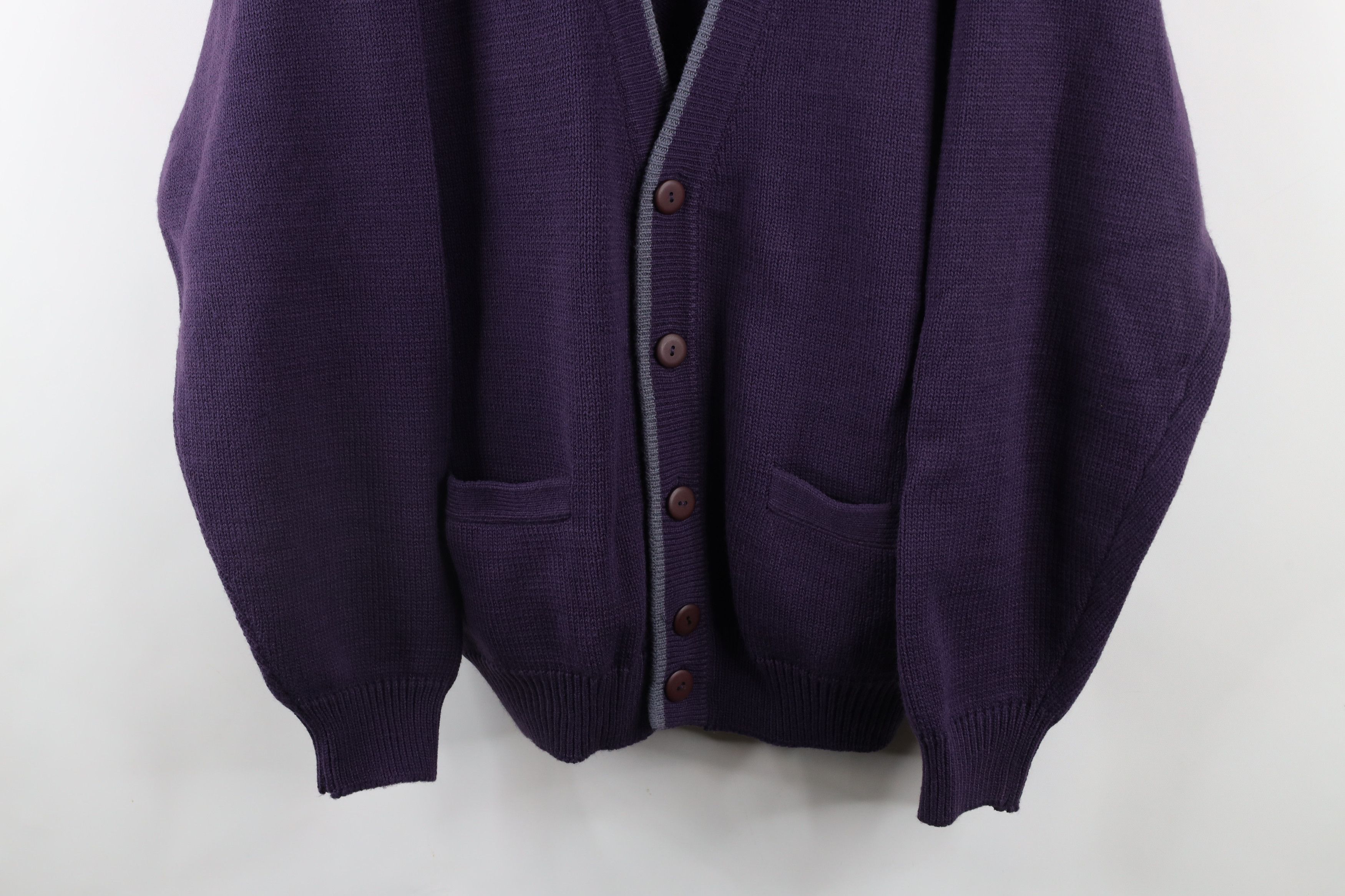 Vintage Vintage 90s Streetwear Ribbed Knit Cardigan Sweater Purple Size US L / EU 52-54 / 3 - 3 Thumbnail