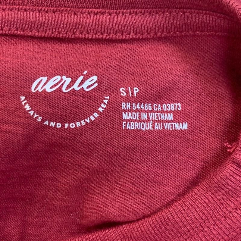 American Eagle Outfitters New Aerie Red Long Sleeve PolyCotton Tee Shirt White Ribbon Size S / US 4 / IT 40 - 5 Thumbnail