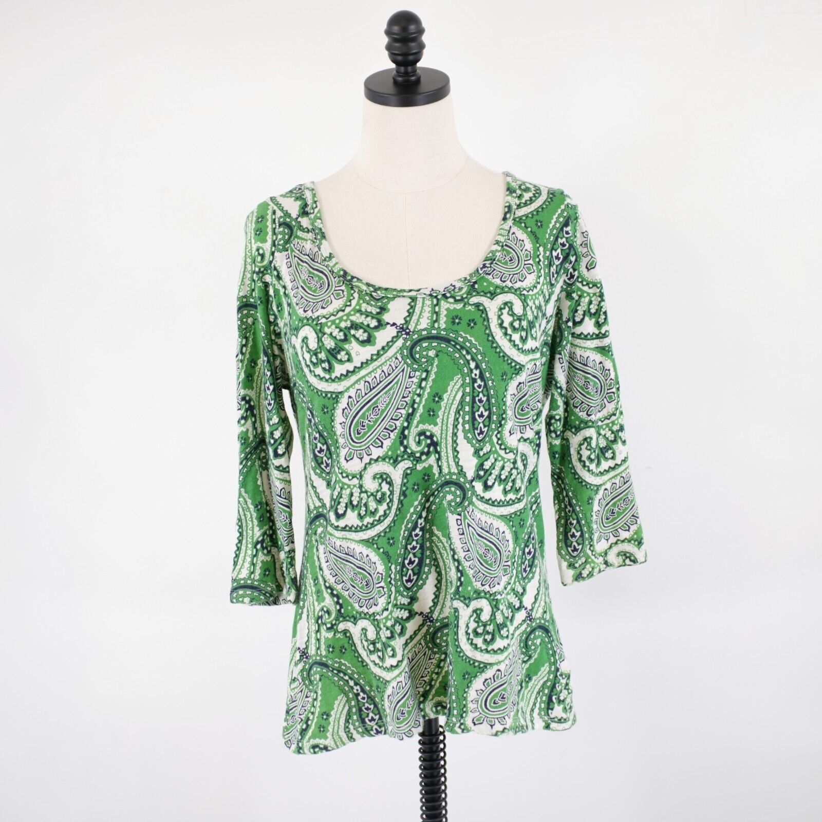 Liz Claiborne Liz Claiborne Large Green Paisley Boat Neck Long Sleeve Blou Size L / US 10 / IT 46 - 3 Thumbnail
