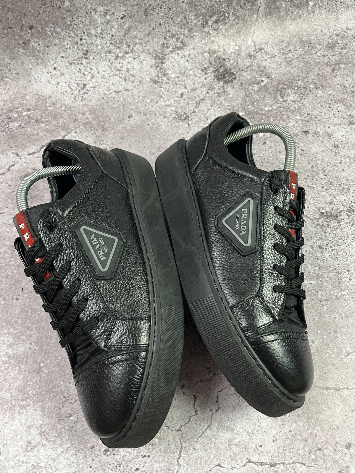 Prada Prada Milano Black Leather Platform Sneakers DesignerLuxury Size US 9 / EU 42 - 7 Thumbnail