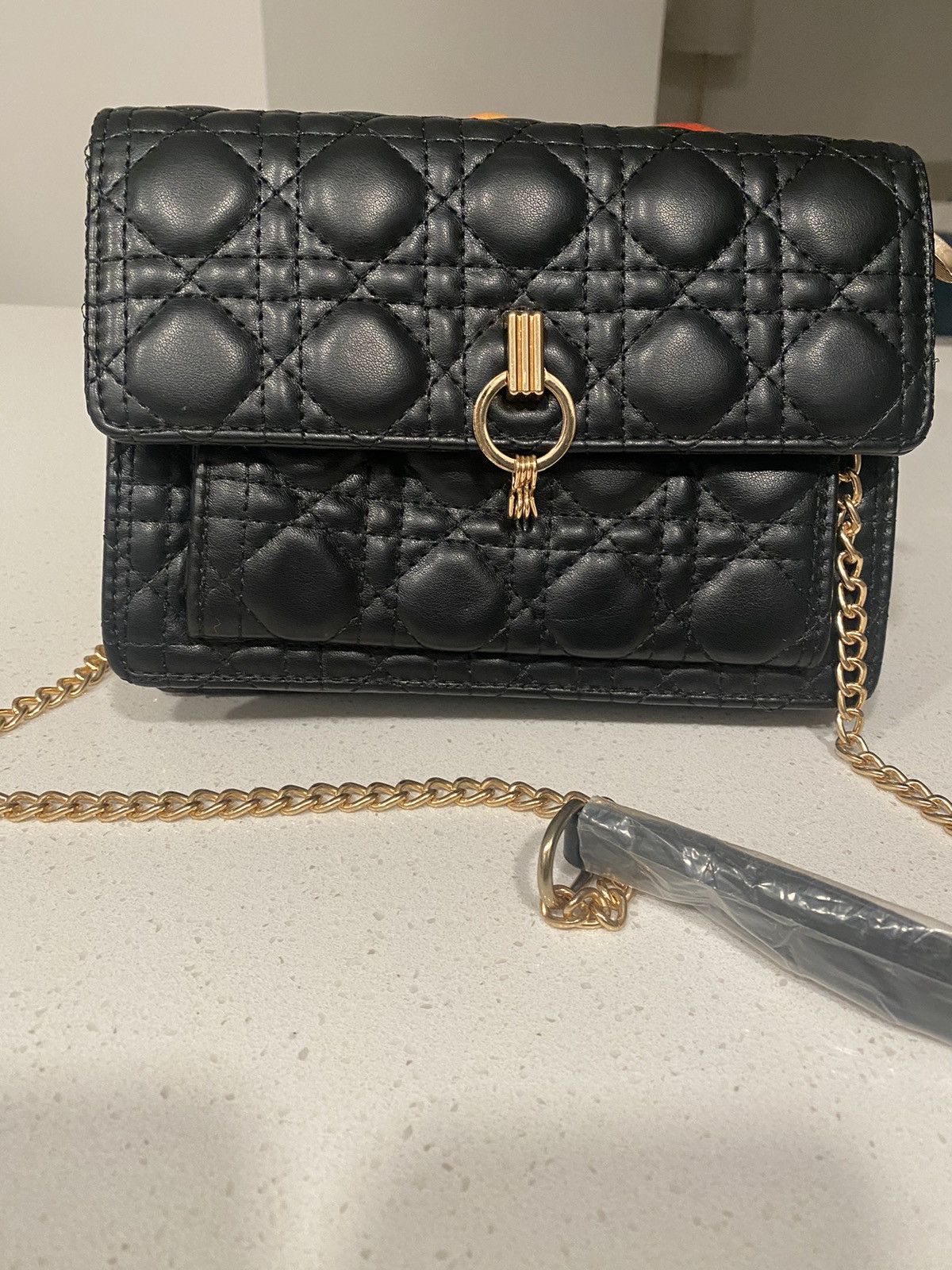 Other Designer Style Crossbody Bag - Black w/ Gold Woven Strap Size ONE SIZE - 10 Thumbnail