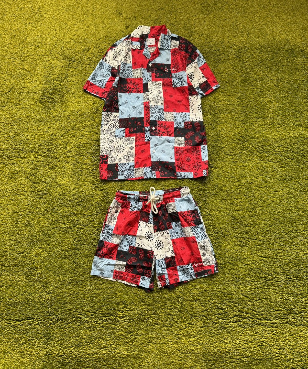 Karl Kani × Vintage Karl Kani bandana pattern camp collar shirt + shorts suit Size US S / EU 44-46 / 1 - 1 Thumbnail