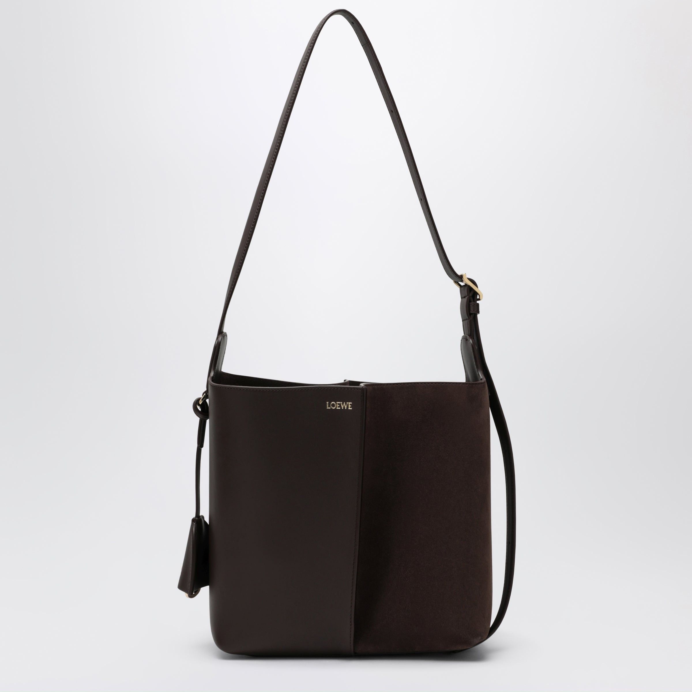 Loewe Bilbao Bucket Bag In Calfskin And Suede, Dark Chestnut, Women's