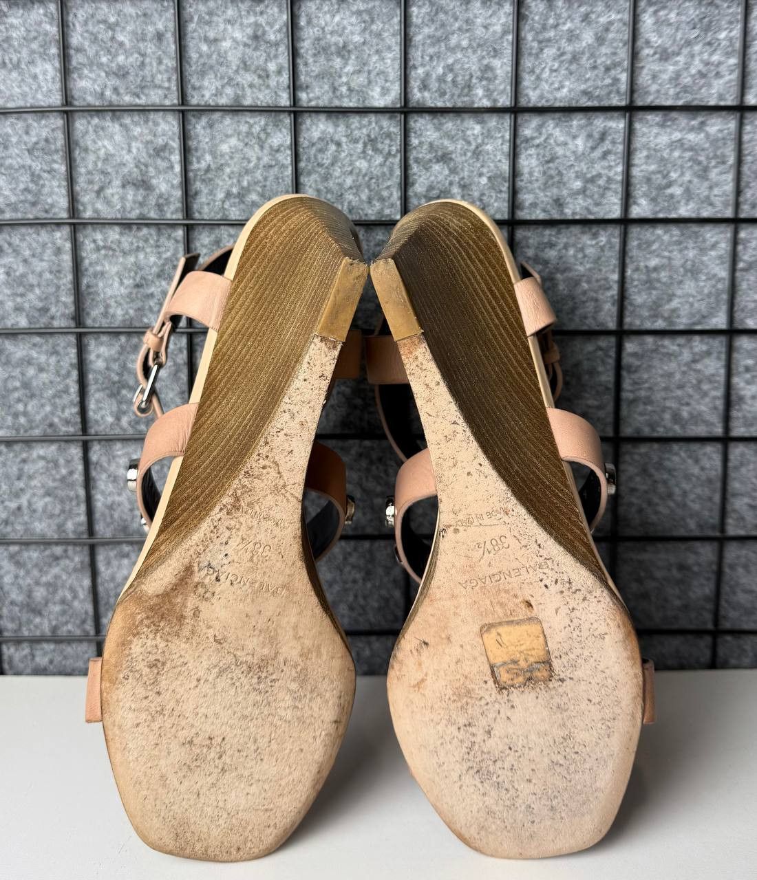 Balenciaga Balenciaga Pale Pink Leather Studs Sandals Wedge Shoes Size US 8 / IT 38 - 12 Thumbnail