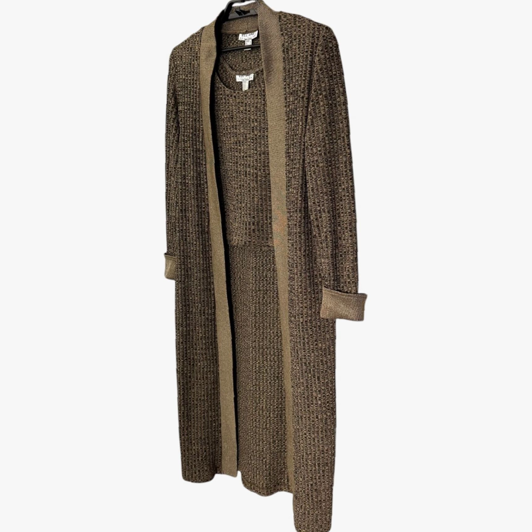 Vintage VINTAGE ELL JAY Cardigan Set – Open-Front Duster & Tank Top – Women's 10 – Brown Knit Knitwear Boho City Classic Preppy 2-Piece Set Size L / US 10 / IT 46 - 2 Thumbnail
