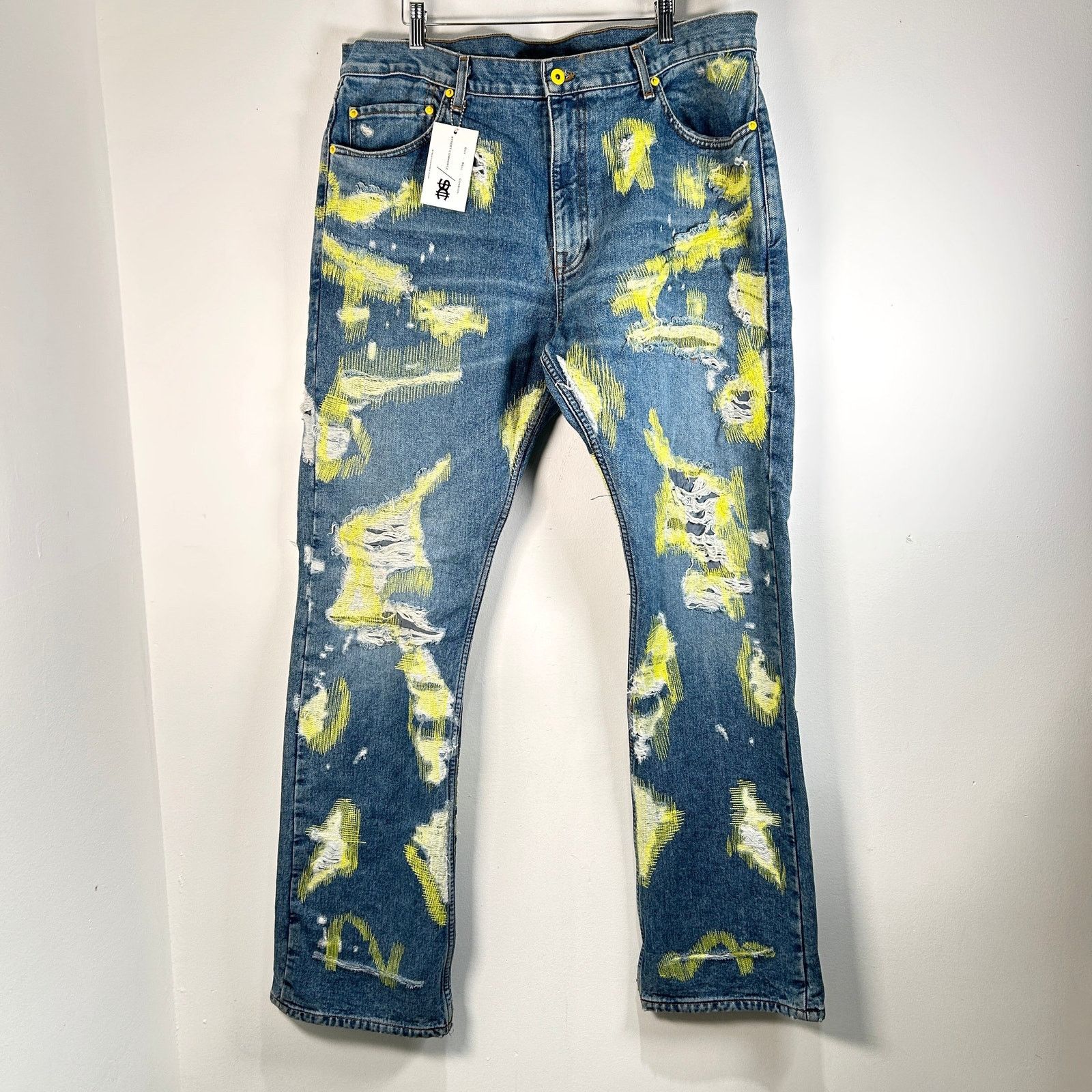 Endless Endless Denim Distressed Scar Stitch Yellow Embroidery Jeans ...
