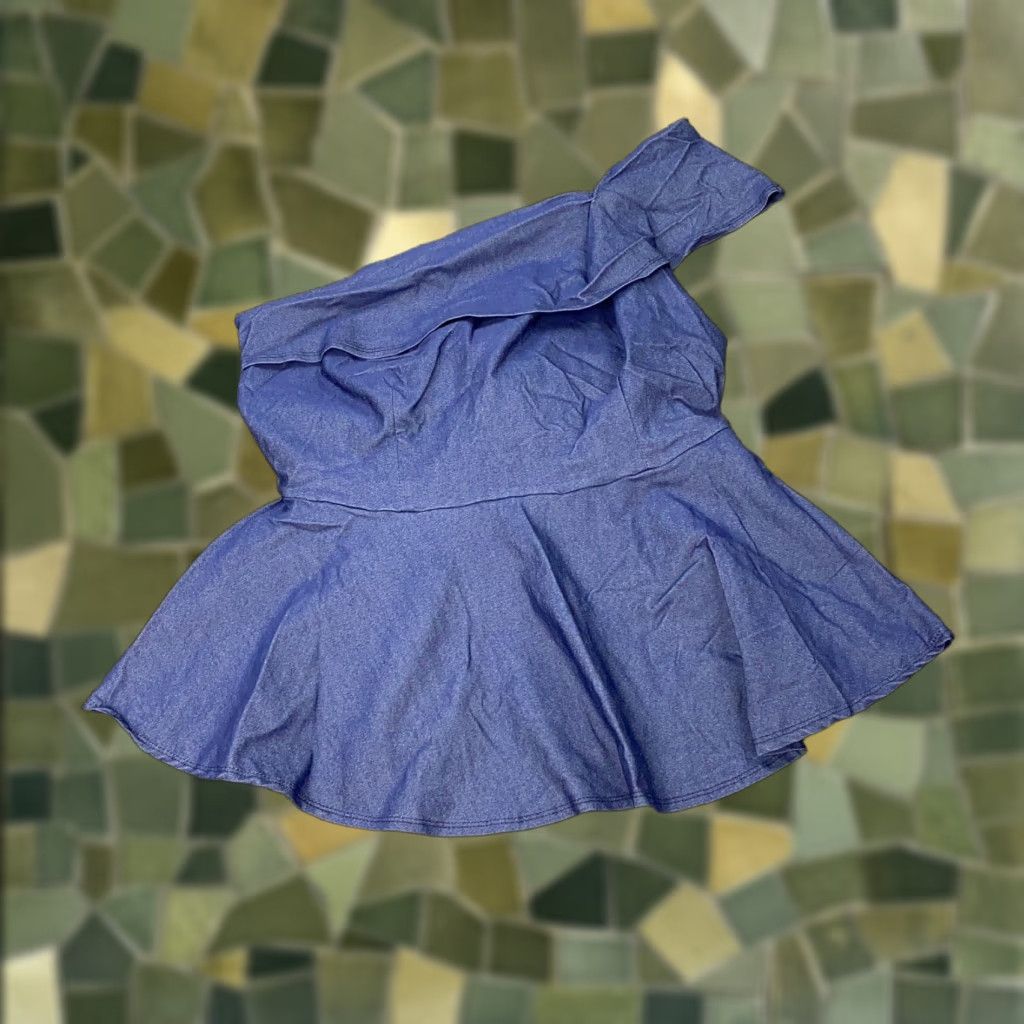 Vintage Ashley Stewart Womens Shirt Size 16 Blue One Shoulder Top Stretch Size XXL / US 16-18 / IT 52-54 - 1 Thumbnail