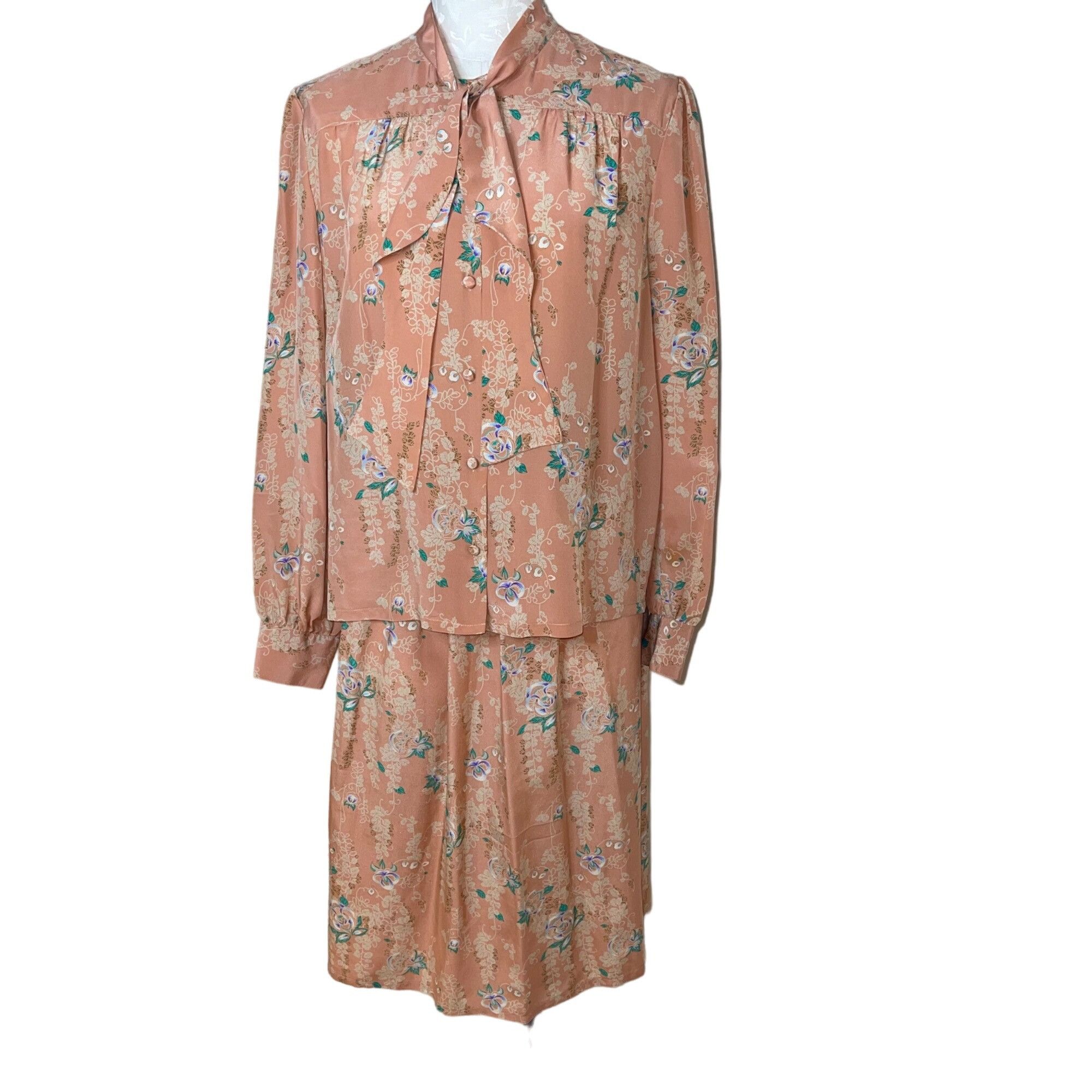 Dls International Vintage Womens Skirt Blouse Set Size 14