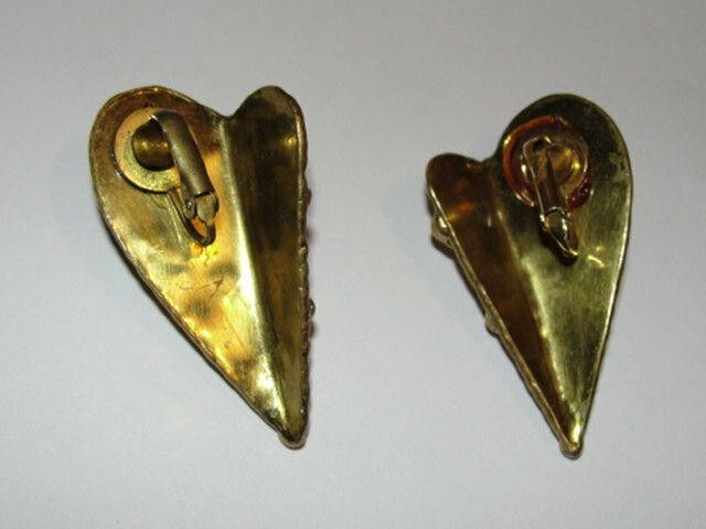 Handmade Hand made Brass and Amethyst Heart Set Pin and Earrings Size ONE SIZE - 4 Thumbnail