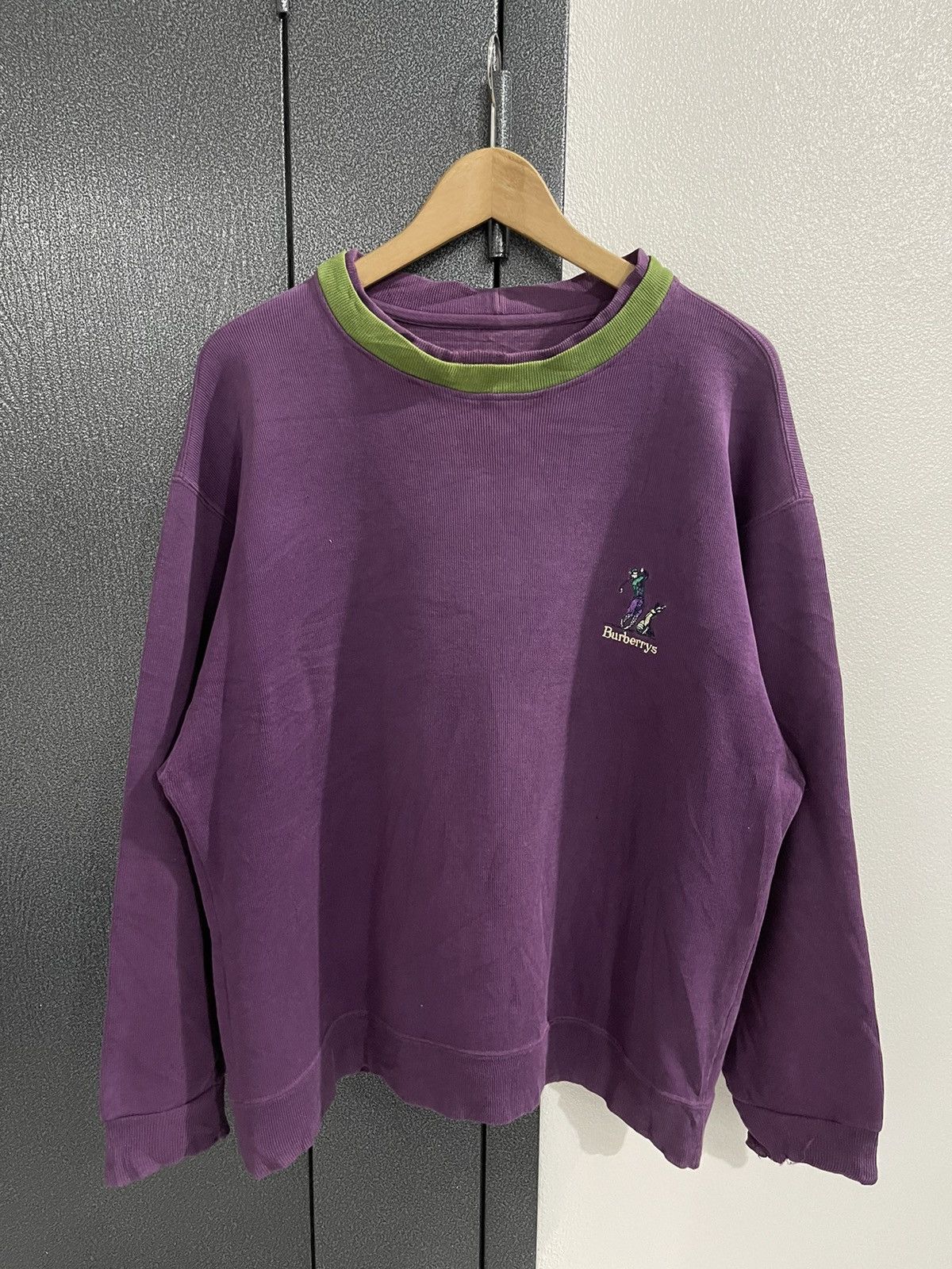image of Vintage Burberry Golf Long Sleeve Sweatshirt in Purple, Men's (Size Large)