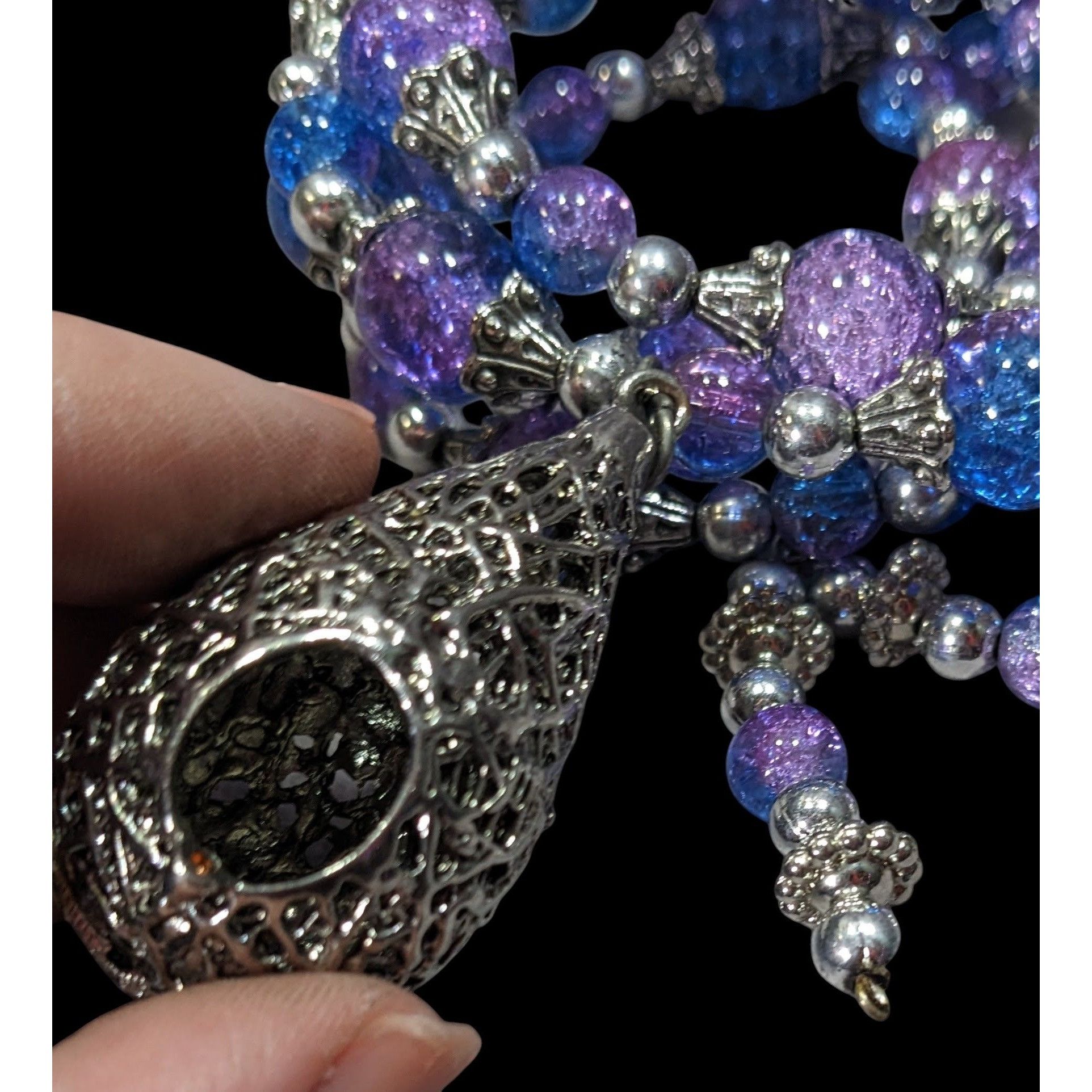 Handmade Handmade Fairycore Bird's Nest Blue And Purple Beaded Coil B Size ONE SIZE - 4 Thumbnail