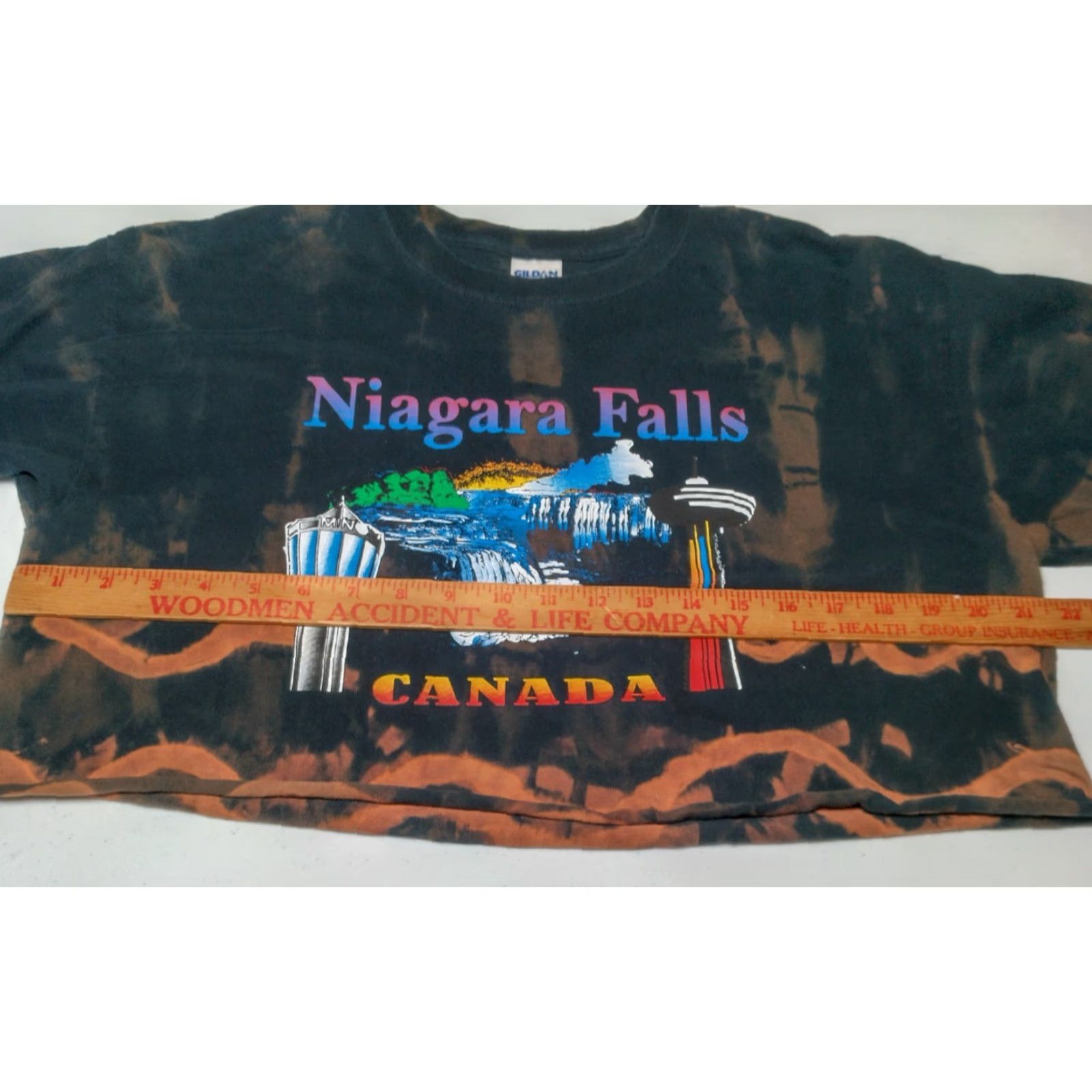 Gildan VINTAGE Gildan Unisex Cotton T-Shirt Cropped Rainbow Waterfall Niagra Falls Canada Graphic Black L Fall Summer Women Men Size US L / EU 52-54 / 3 - 7 Thumbnail