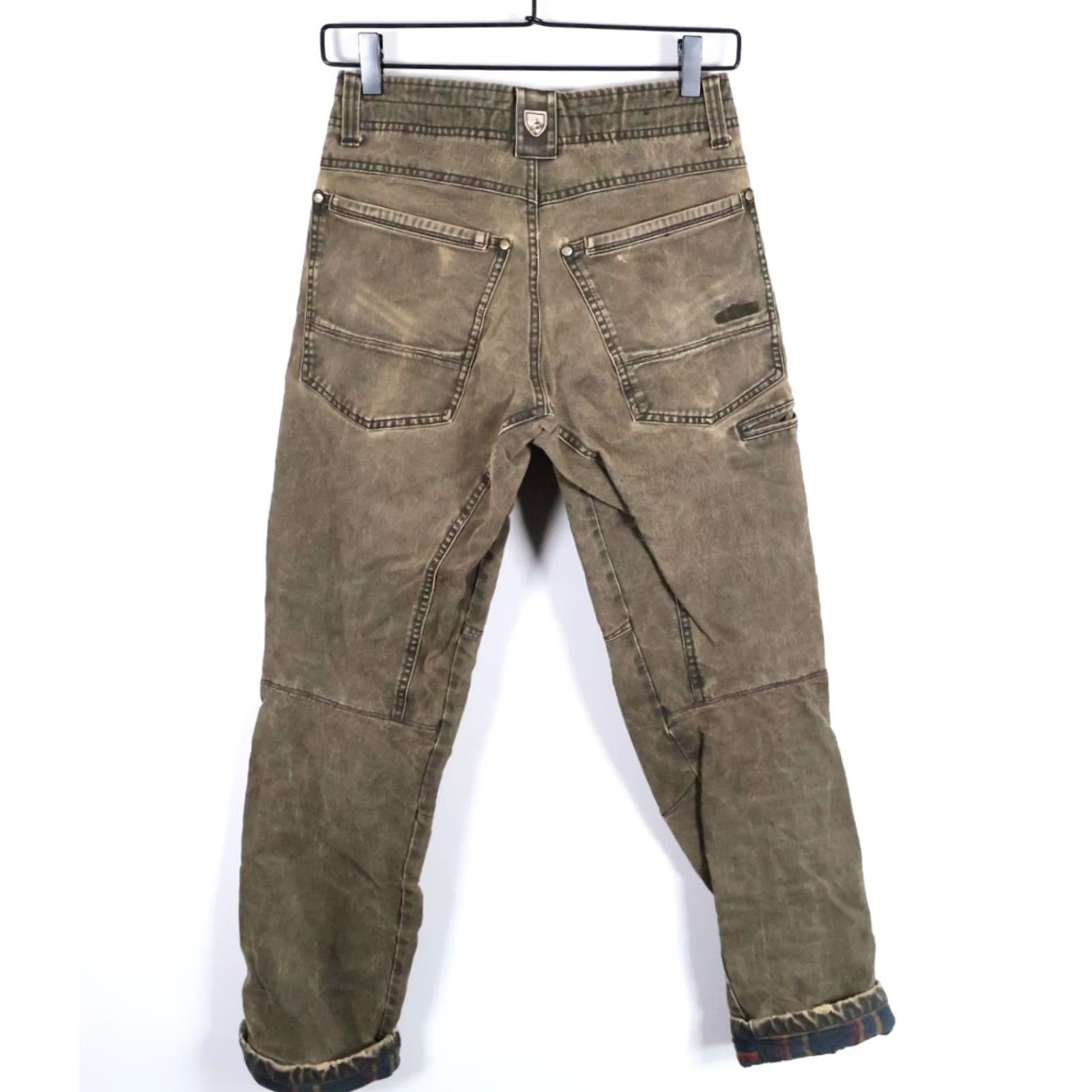 Vintage Kuhl Hot Rydr Flannel Lined Pants Men 28 x 31 Olive Green Vintage Patina Dye Chino Straight Zip Fly Stretch Casual Outdoors Size US 29 - 2 Thumbnail