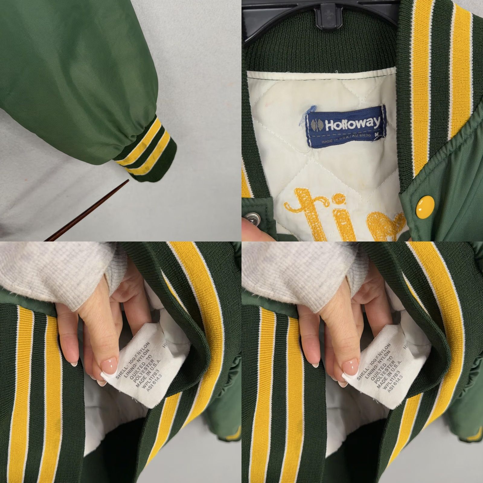 Holloway VINTAGE Holloway Varsity Jacket Womens Medium Green 90s Heritage Cheerleader Embroidered Pockets Snaps Size M / US 6-8 / IT 42-44 - 8 Thumbnail