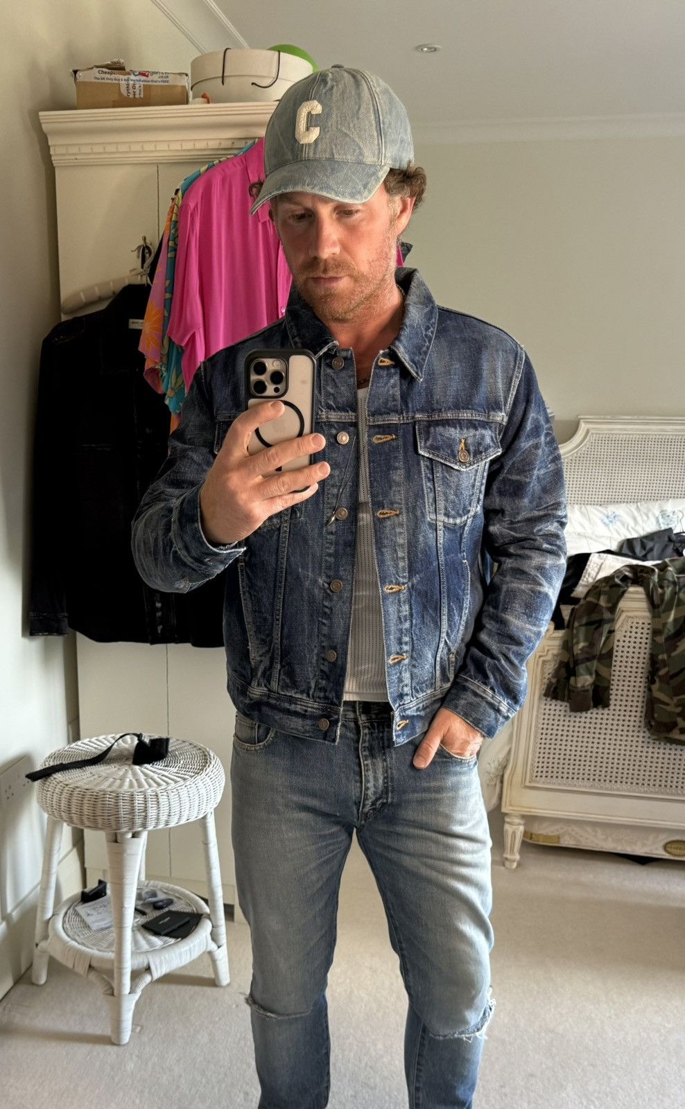 Celine Hedi Slimane denim trucker jacket silk union wash