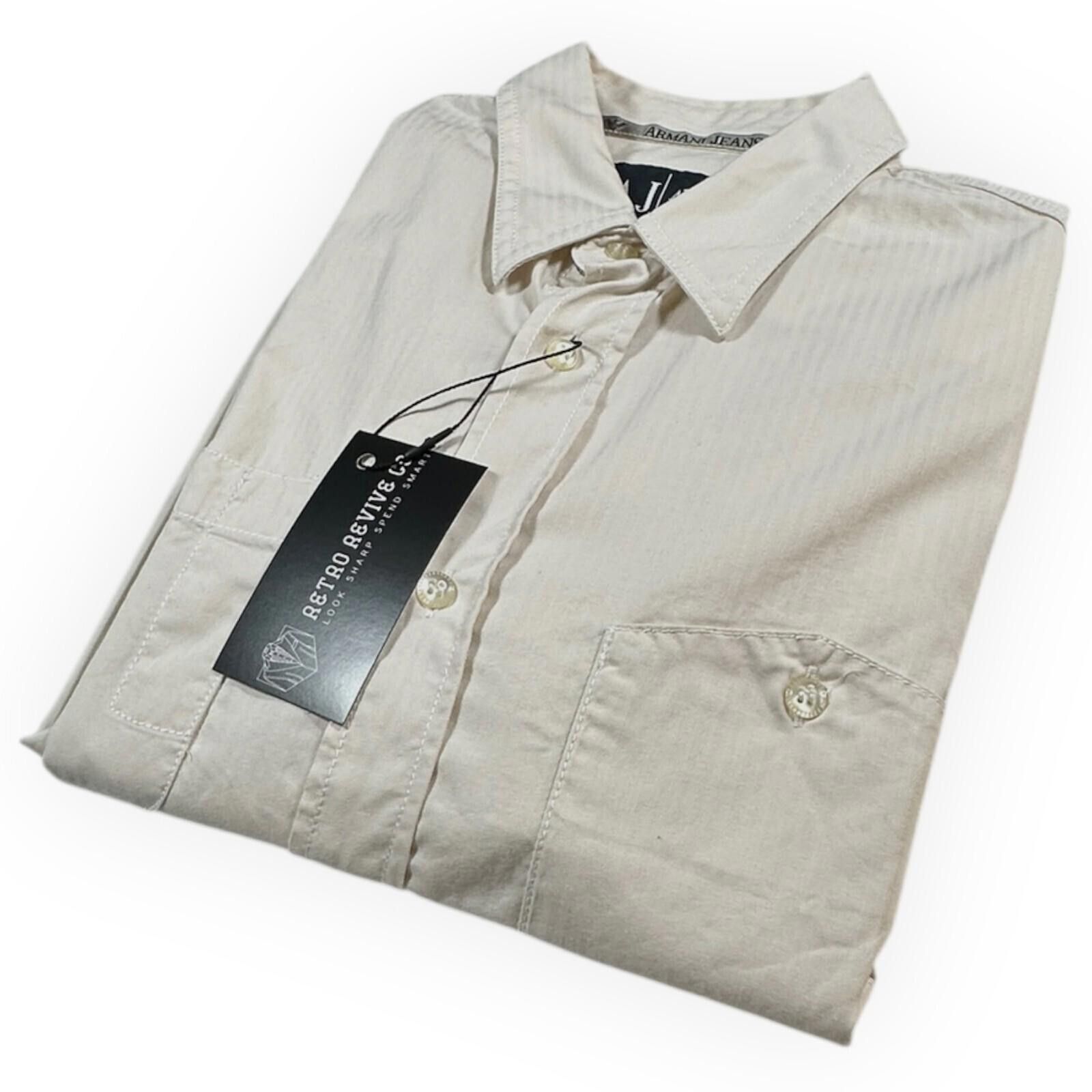 Other Armani Jeans Shirt Men's UK Size L Beige Plain Long Sleeve Size 42R - 1 Thumbnail