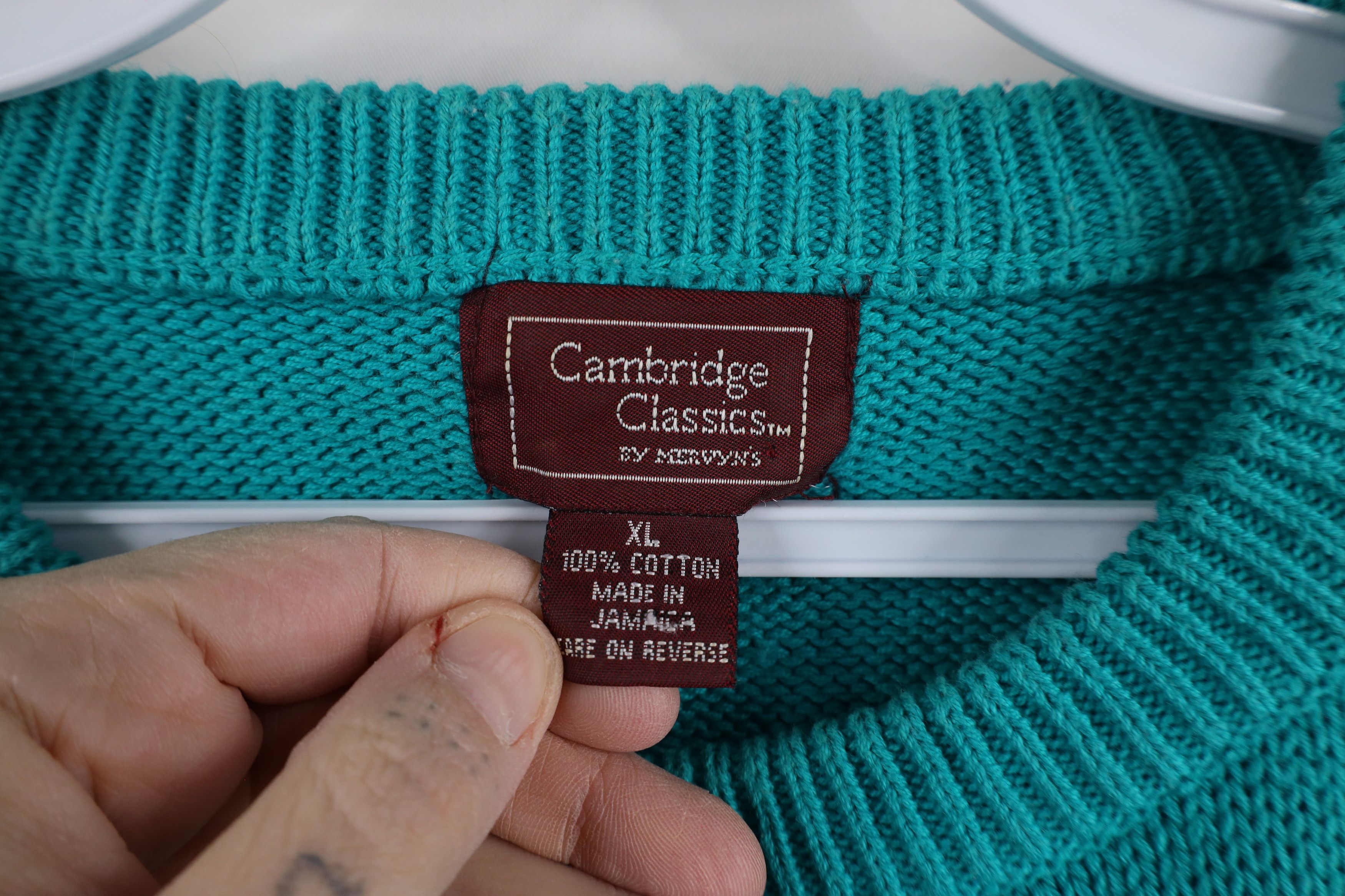 Vintage Vintage 90s Streetwear Cotton Knit Crewneck Sweater Teal Size US XL / EU 56 / 4 - 4 Thumbnail