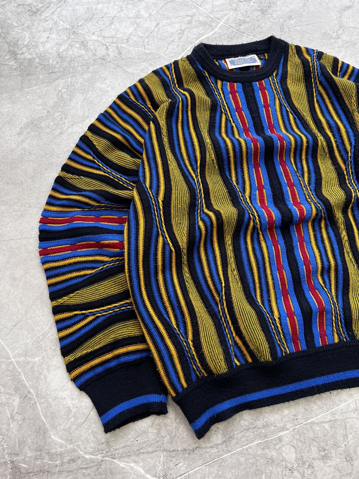 Other Vintage 90s cable knit multicolour Coogi style sweater Size US L / EU 52-54 / 3 - 3 Thumbnail