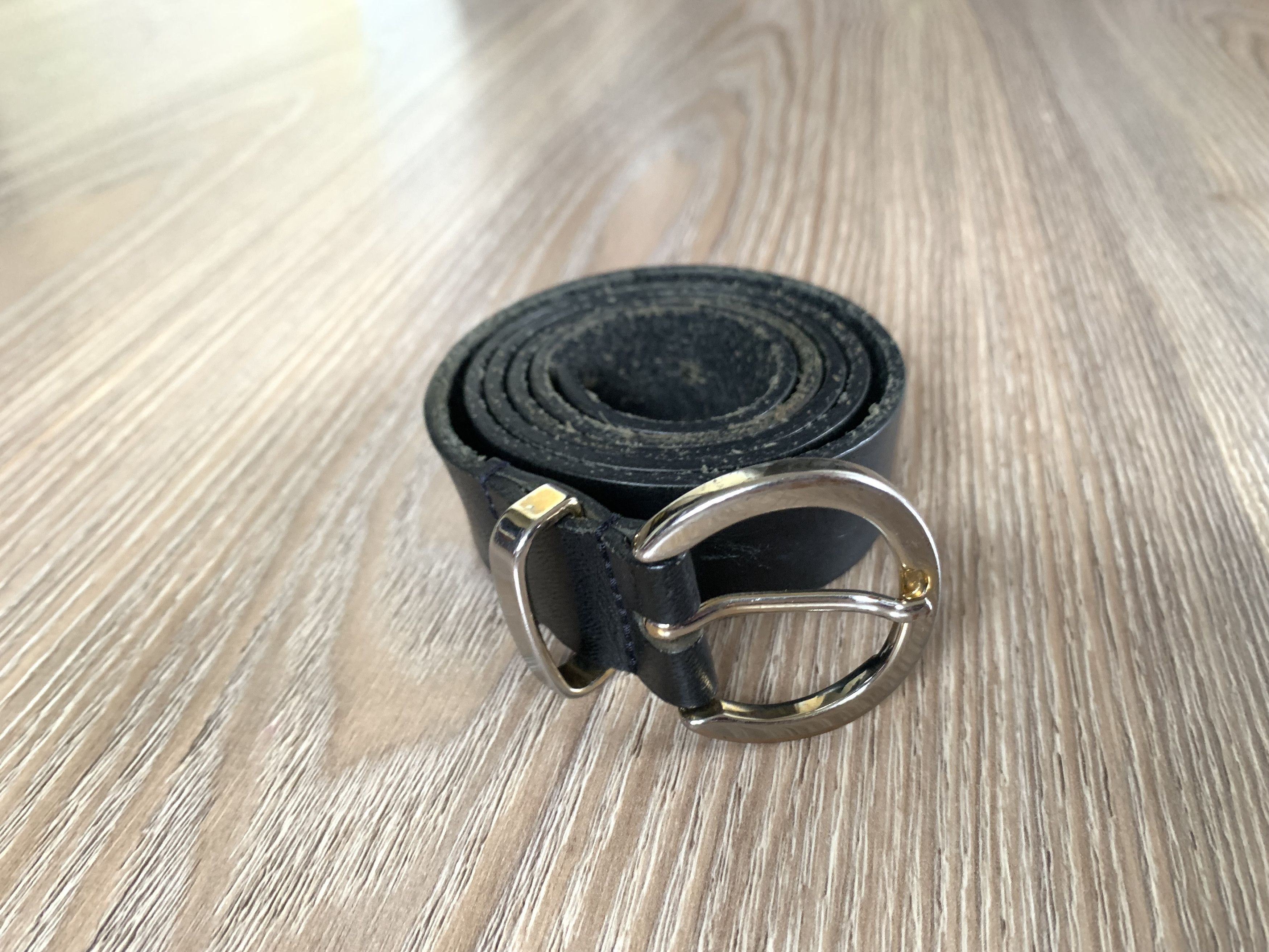 Zara ZARA Silver Oval Buckle Black Leather Belt Size ONE SIZE - 2 Thumbnail