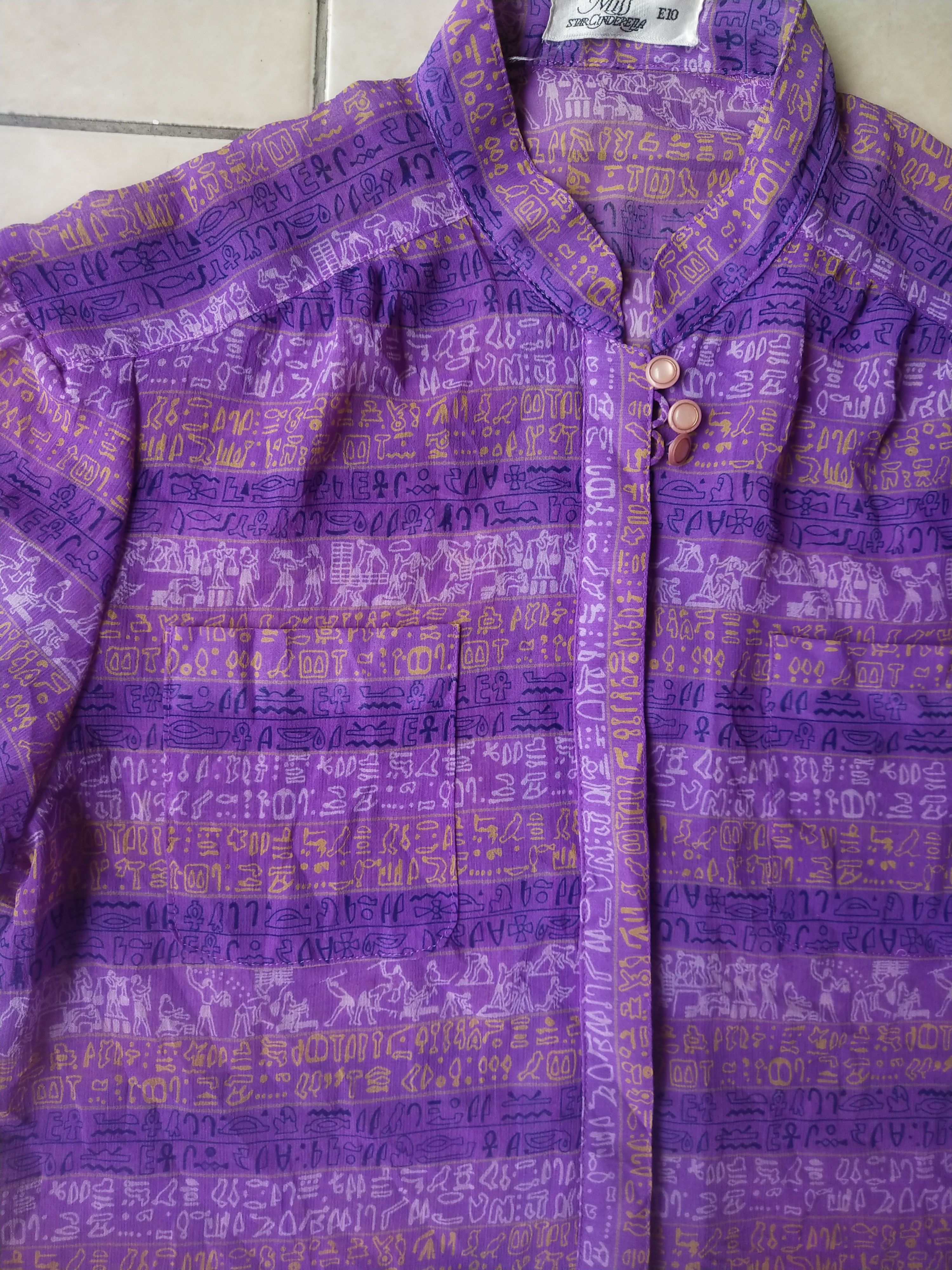 Vintage 1980s Egyptian Hieroglyph Sheer Purple Blouse Vintage Japan Size M / US 6-8 / IT 42-44 - 2 Thumbnail