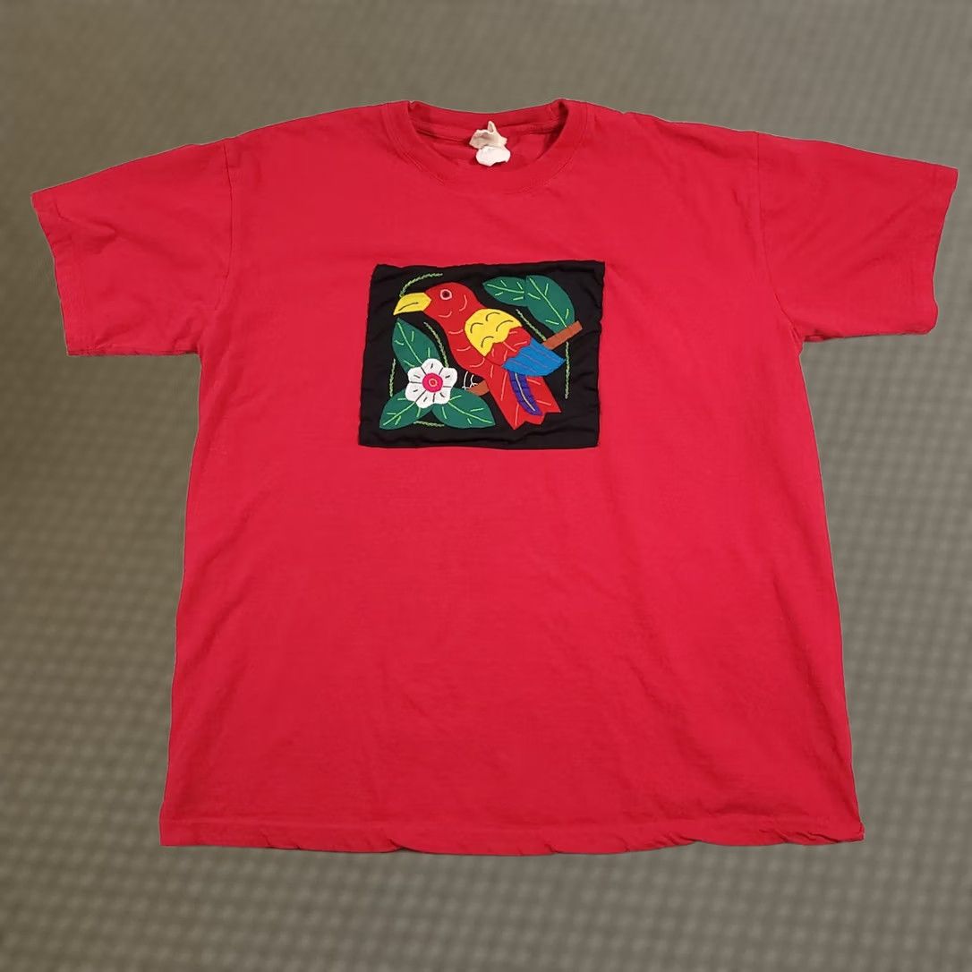 Vintage VINTAGE My Name Is Panama Shirt Mens Large Red Parrot Bird Mola Applique Embroidered Tee Size US L / EU 52-54 / 3 - 1 Thumbnail