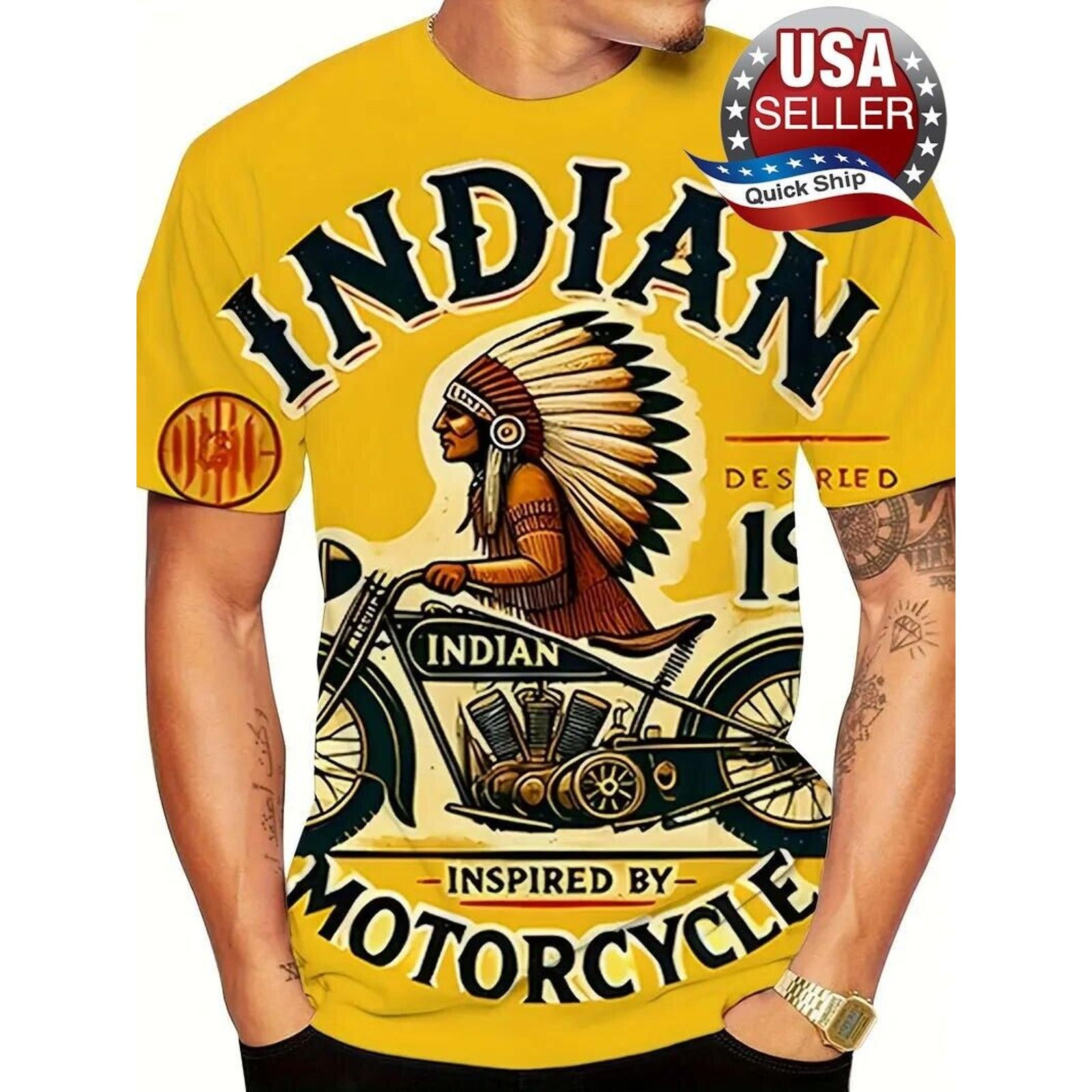 Other Indian Motorcycle 3D Design T-Shirt •Yellow & Black • Sz LG Size US L / EU 52-54 / 3 - 1 Thumbnail