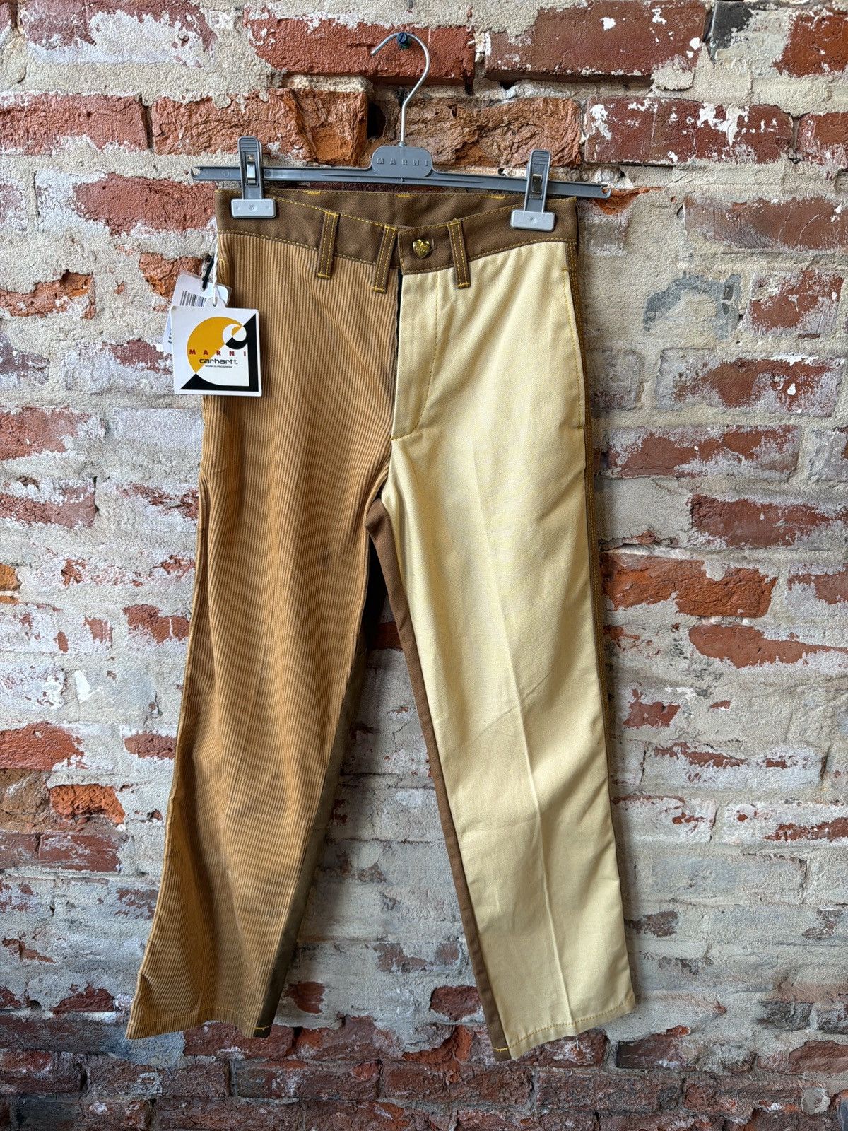 Carhartt Wip × Marni Marni x Carhartt WIP Mix Fabric Pant (Brown SZ XXS) Size US 27 - 1 Thumbnail