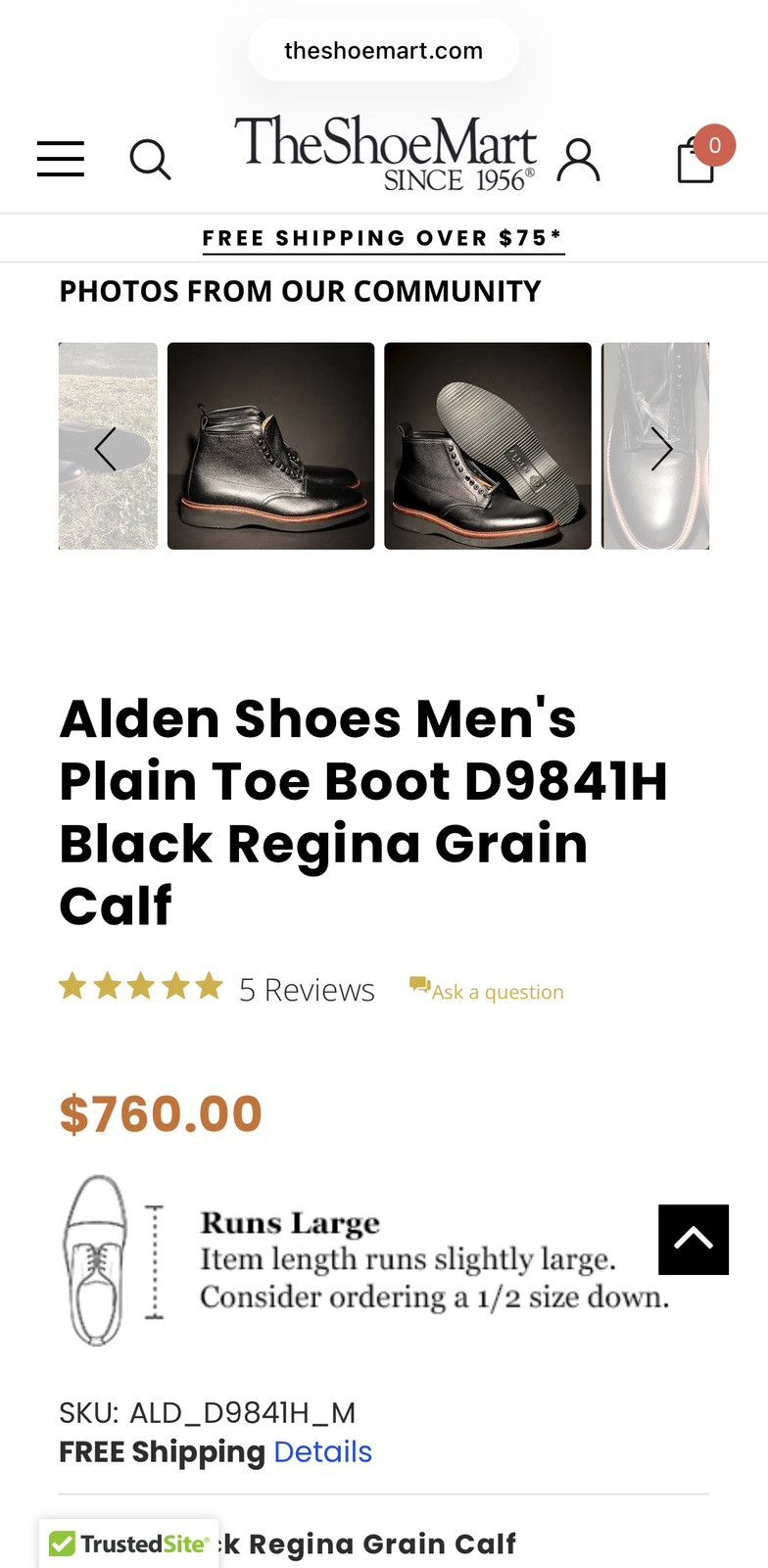Alden Alden Plain Toe Wedge Boot D9841H Black Regina Grain Calf Size US 11 / EU 44 - 12 Thumbnail